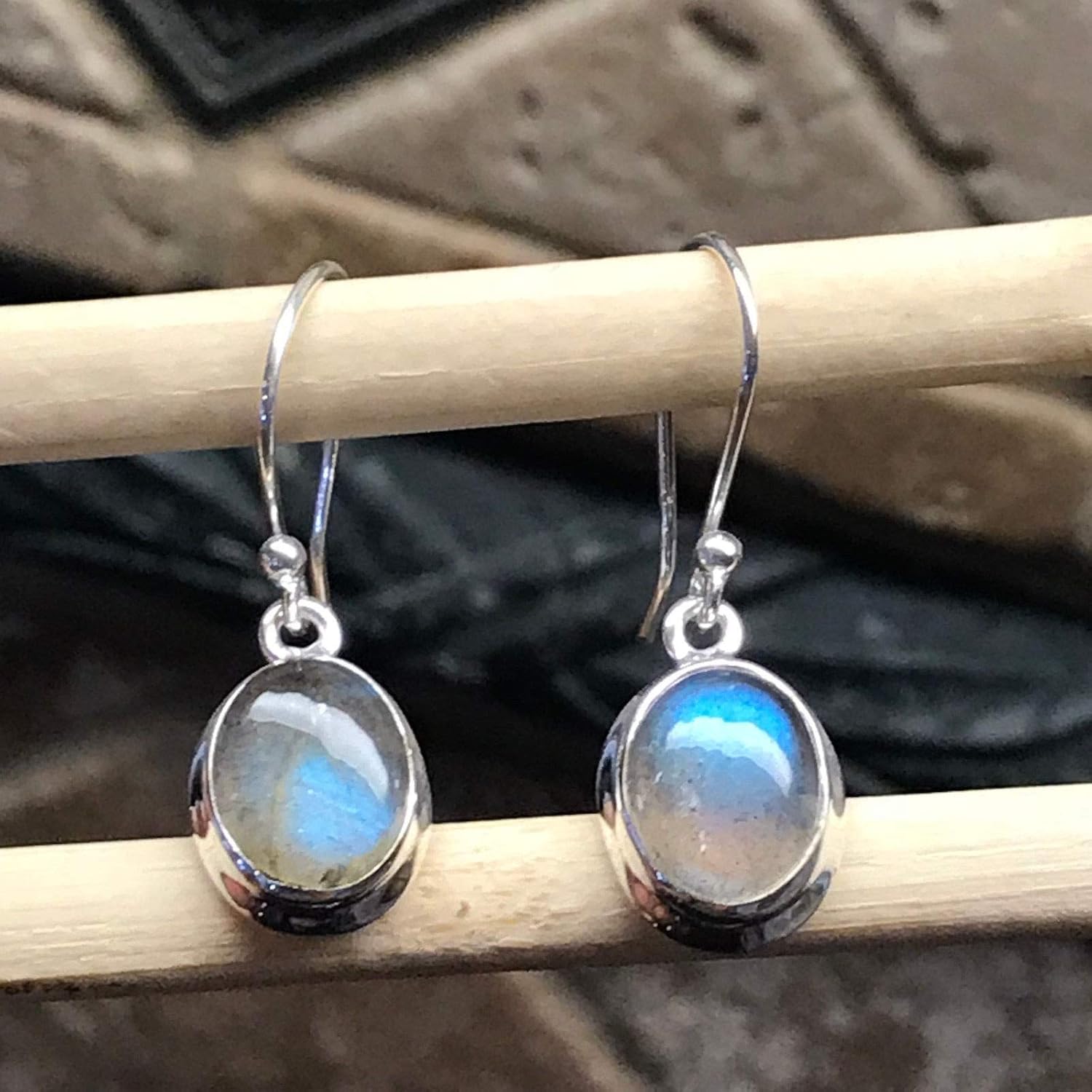Natural Blue Labradorite 925 Sterling Silver Earrings 25mm - Image 9