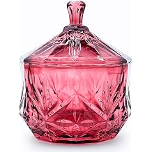 Glass Candy Cookie Jar,Small Crystal Chrismas Candy Dish with Lid,Dark Feminine Decor,Vanity Bathroom OrganizerMagenta