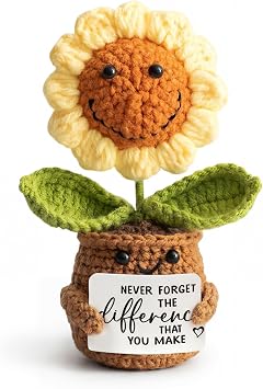 Mini Positive Crochet Sunflower Gifts for Women, Handmade Crochet Plant with Inspirational Card, Cheer Up Gift for Friend, Boss, Teacher, Nurse, Cute Sunflower Decor & Friendship Thank You Gift
