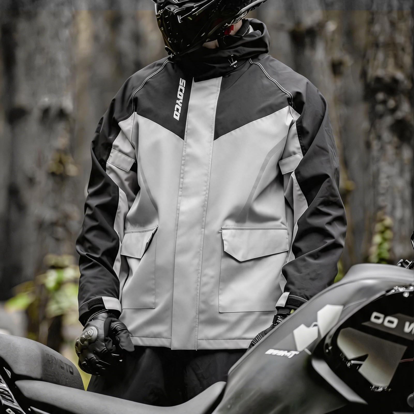 Scoyco Rain Jacket Men Waterproof, 2 Layers Packable Lightweight Breathable Rain Suit with Hood for Outdoor Motorcycle Bike Golf Cycling Hiking Fishing