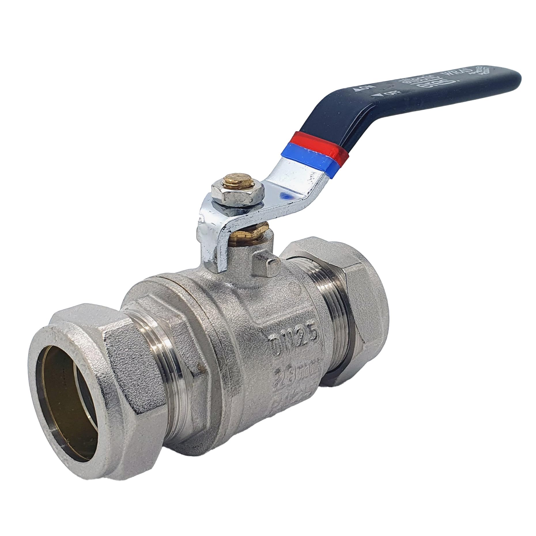 Unvented Components Europe Chrome Ball Valve Full Bore Black Lever Compression, 15Mm, 22Mm And 28Mm, Plated Brass (28Mm, 1)