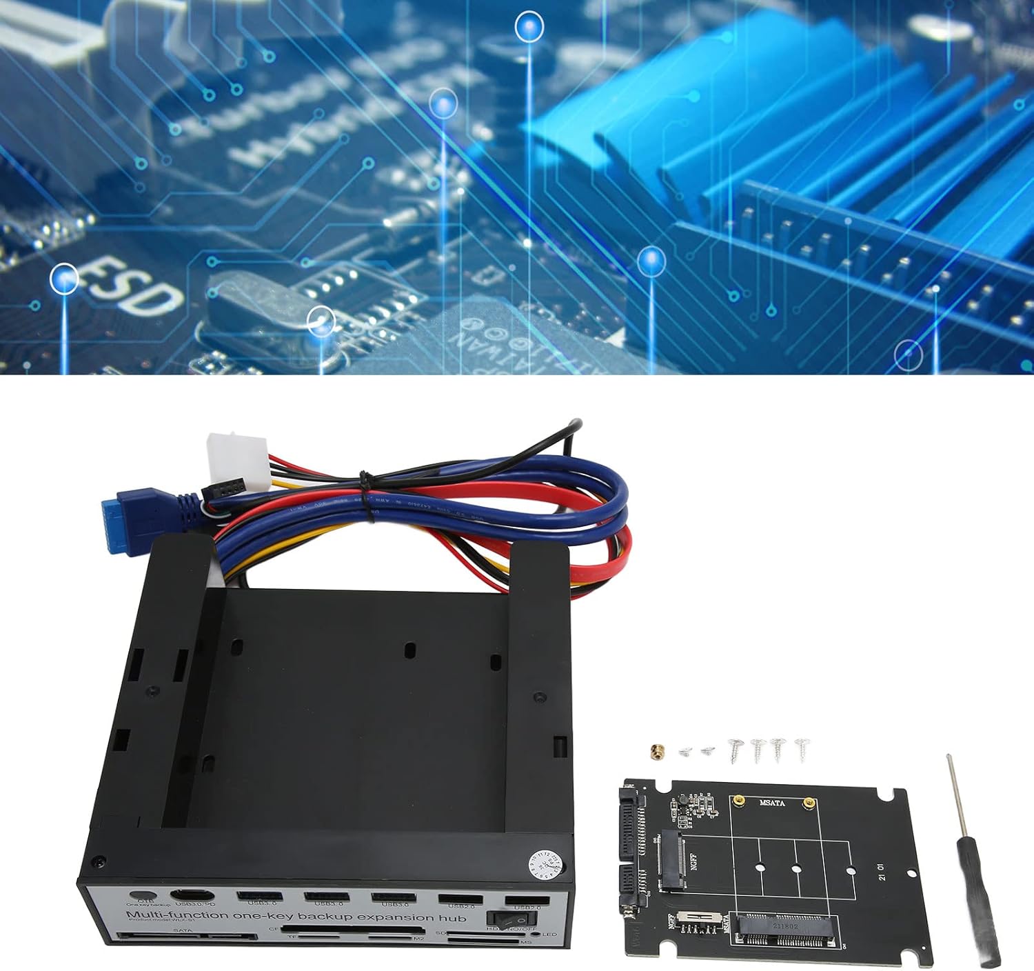 GOWENIC PC Front Panel, Media Dashboard, NGFF M.2 MSATA 16TB OTB One Click Backup Multifunctional Desktop Computer Media Front Panel USB Hub SD Card Reader