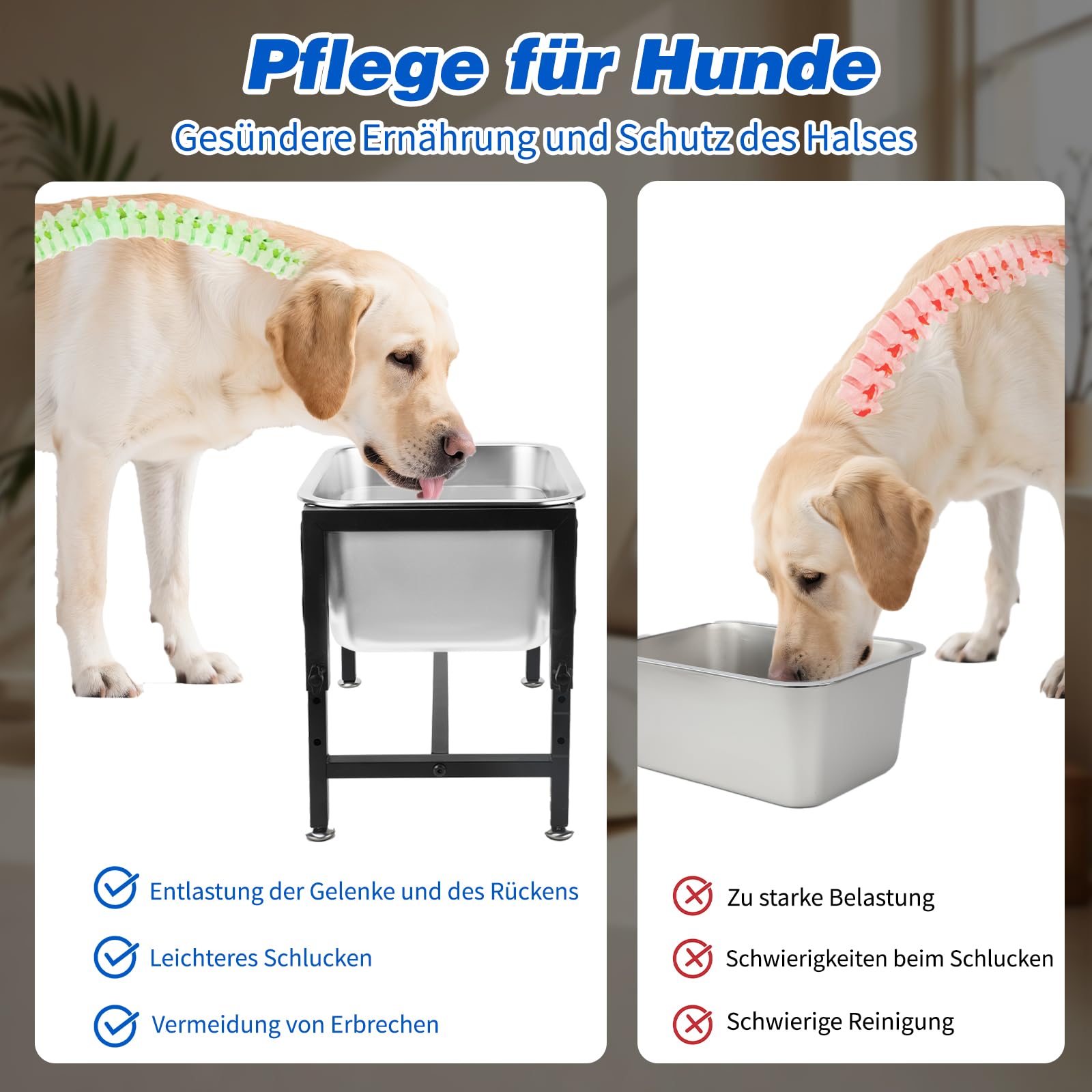 11.4 l erhöhte Hundenapf für große und sehr große Hunde Edelstahl-Hundenapf mit 4 Höhen verstellbarem Metall-Anti-Rutsch-Ständer Futternapf für Haustiere Für den Innen- und Außenbereich