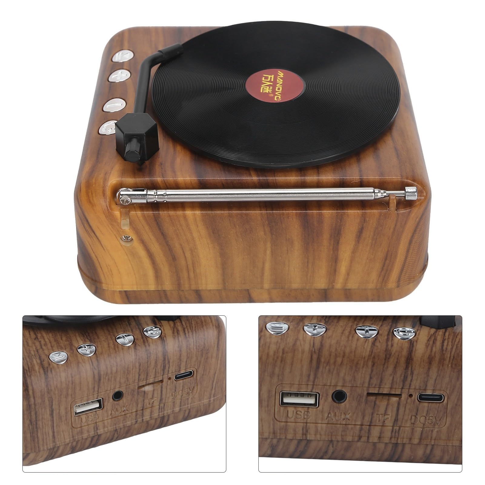 Tbest Mini Reproductor de Discos de Vinilo Retro, Altavoz Inalámbrico con, Subwoofer de Alta Definición, Caja de Voz, Tocadiscos y Accesorios