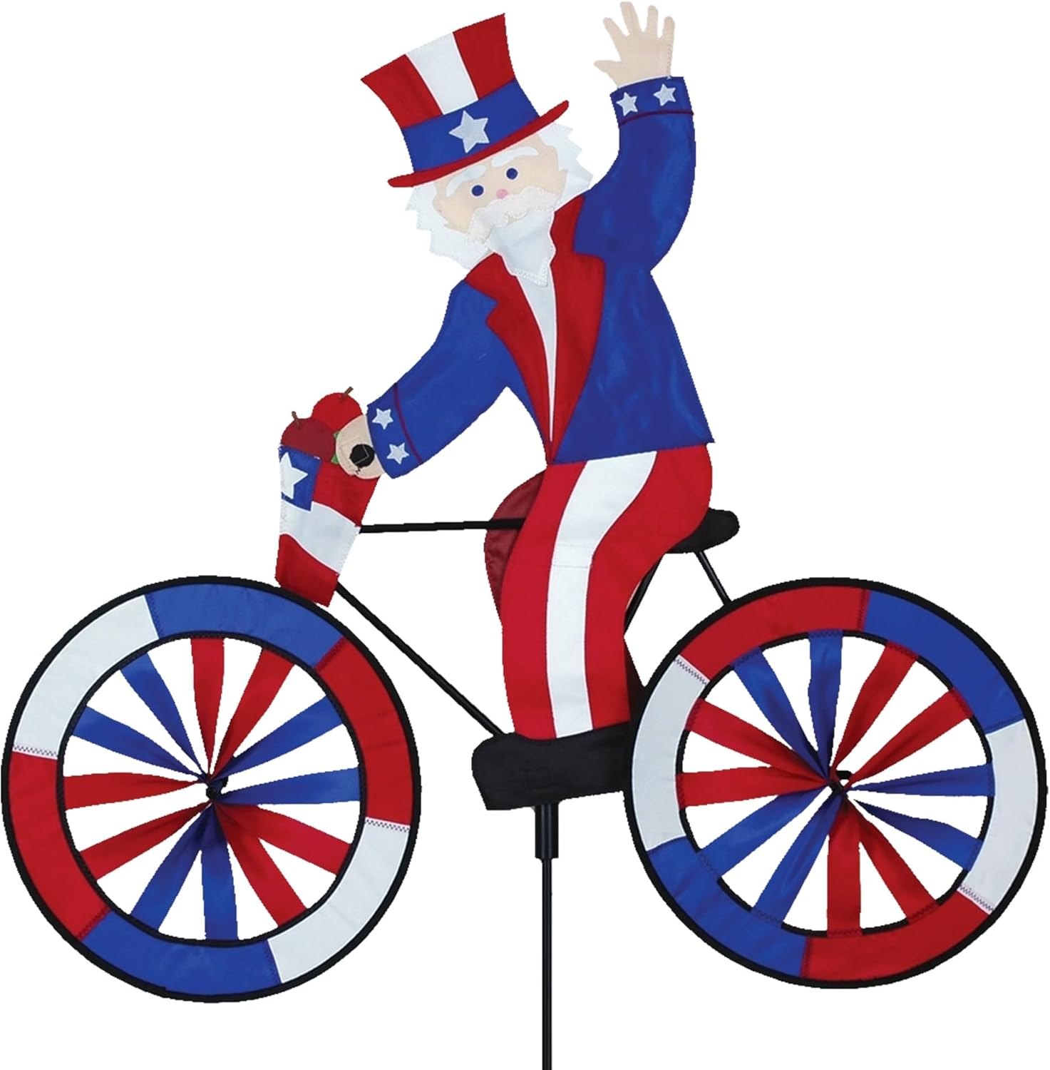 Bike Spinner Uncle Sam 30" – Patriotic Americana Design, Weather-Resistant Outdoor Decor, Durable & Lightweight for Patios, Yards, and Gardens - Eye-Catching Wind Spinner with Rotating Wheels