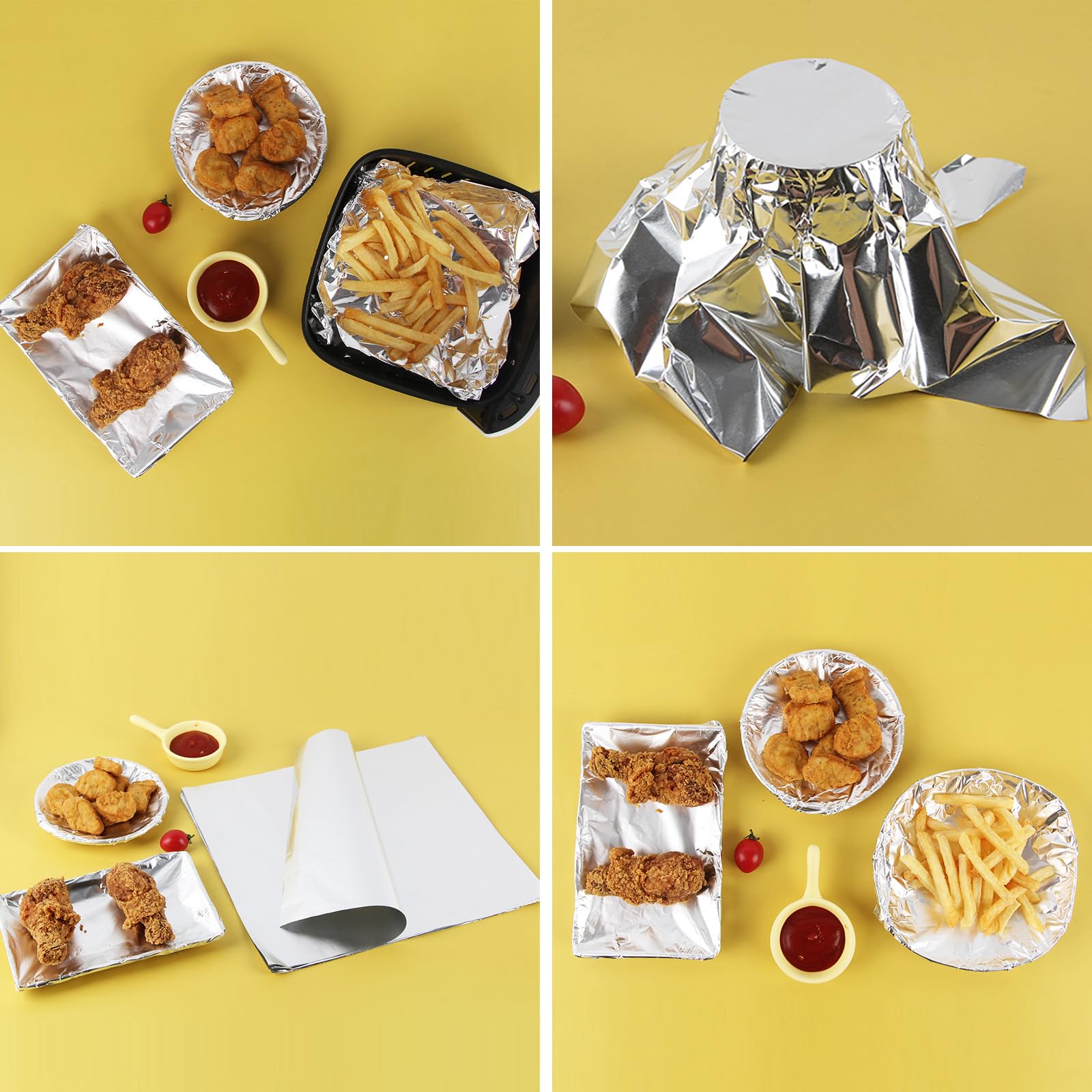 200 Hojas de Papel Aluminio Premium Precortadas 20μm - Resistente a la Grasa para Envolver Hamburguesas, Sándwiches, Perros Calientes y BBQ - Lámina Aislante(Size:30 * 30cm)