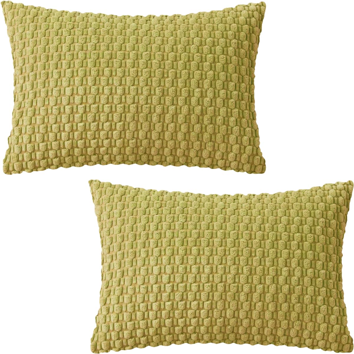 Tennove Cushion Covers 30x50cm Decorative Modern Grass Green Pillow Cases Pack of 2 Corduroy Boho Soft Throw Pillow Covers Square Pillowcases for Sofa Living Room Bed Home Decor