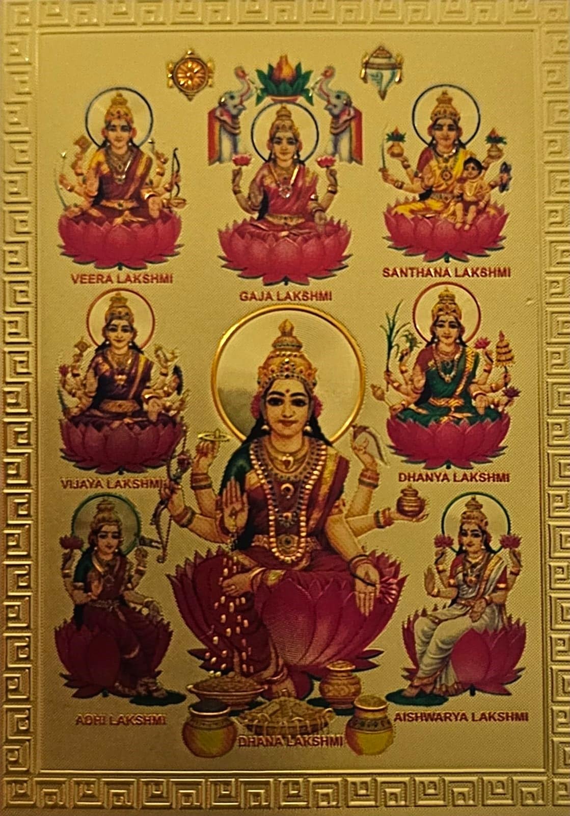 Lakshmi Deities Poster, 8 Avatars of Goddess Lakshmi Depicted, 30 x 45 cm