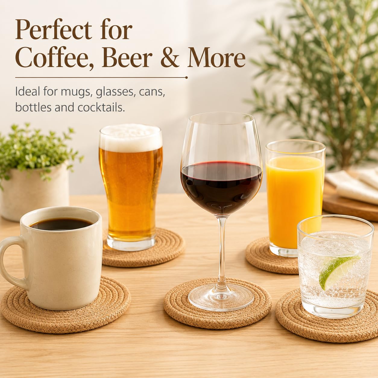 ABenkle 6 posavasos para bebidas, posavasos superabsorbentes, elegantes posavasos redondos hechos a mano para mesa de café, protección de mesa, regalo de inauguración de la casa para decoración del