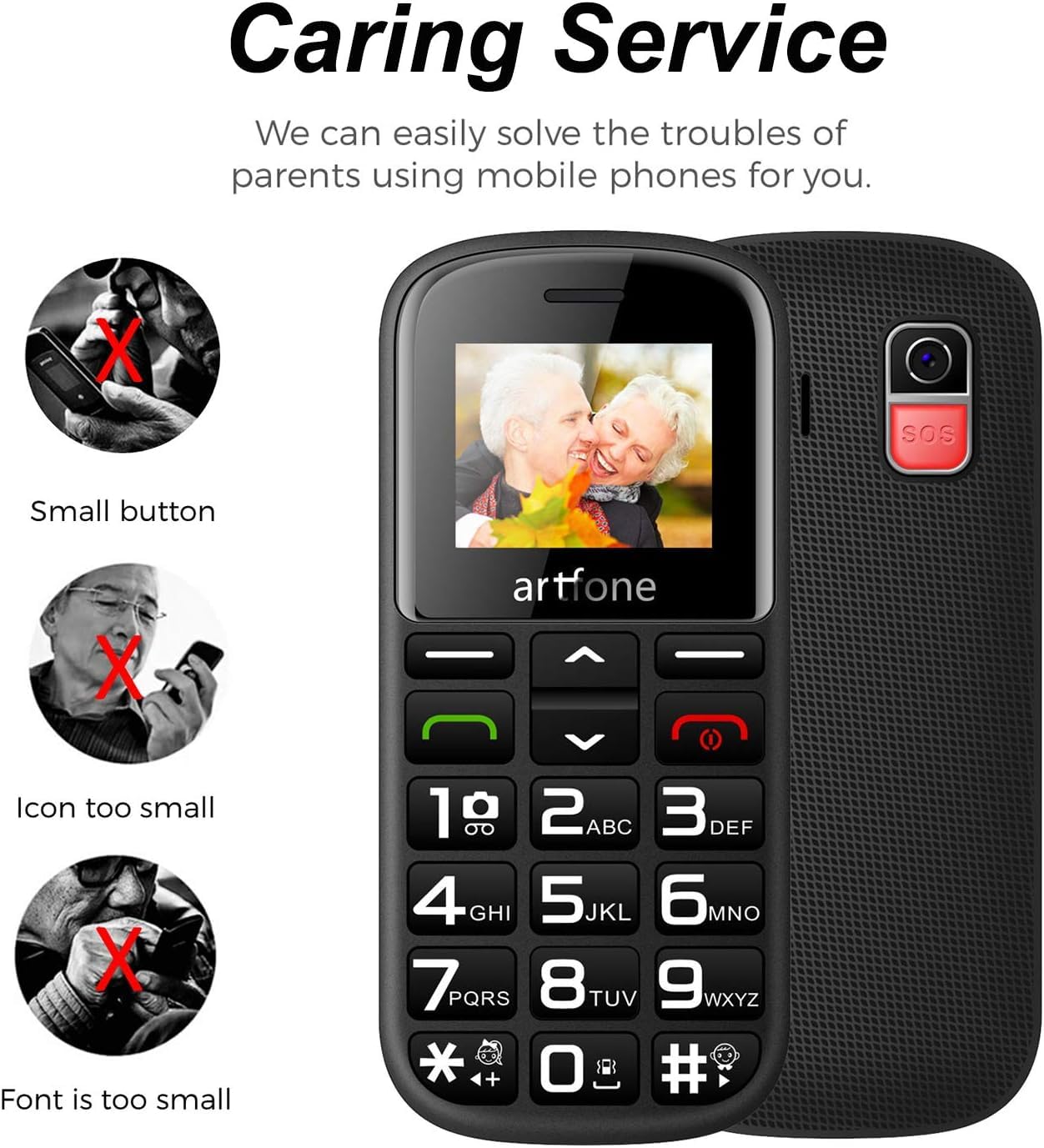 artfone Teléfonos Móviles para Mayores Mayores con SOS botón, CS182 Senior, Fácil de Usar Celular para Ancianos con Negro