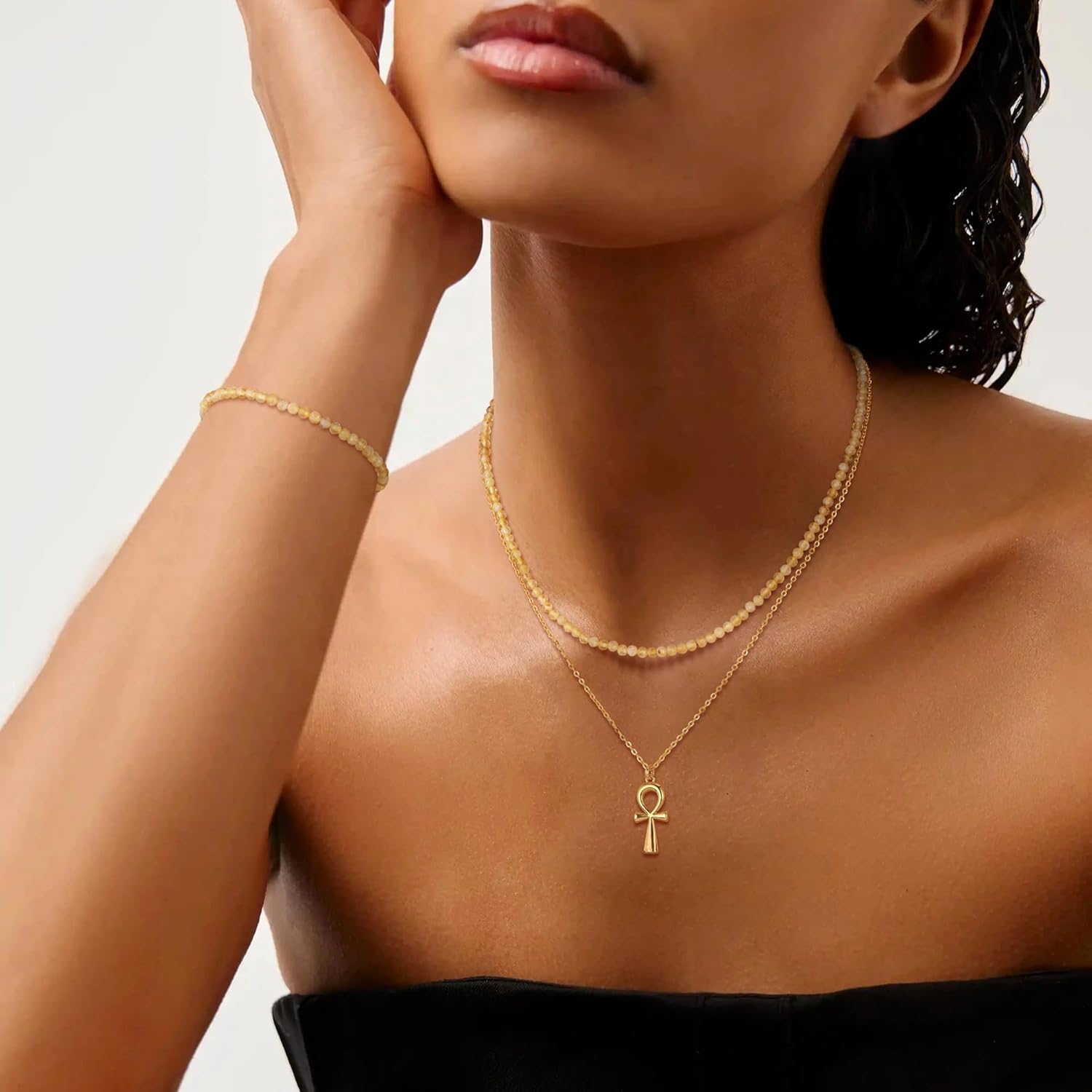 MEVECCO Gold Bracelet for Women 18K Gold Plated Handmade Stone Crystal Mixed Custom Beaded Charm Chain Bracelets Jewelry Gifts For Her - Image 2