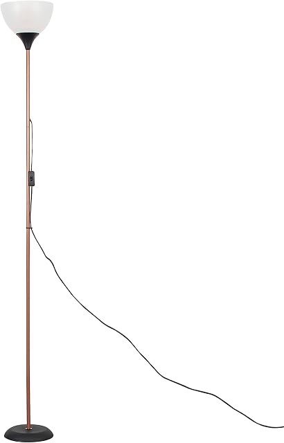 MiniSun Modern Copper & Black Uplighter Floor Lamp with a White Shade - Complete with a 6w LED GLS Bulb [3000K Warm White]