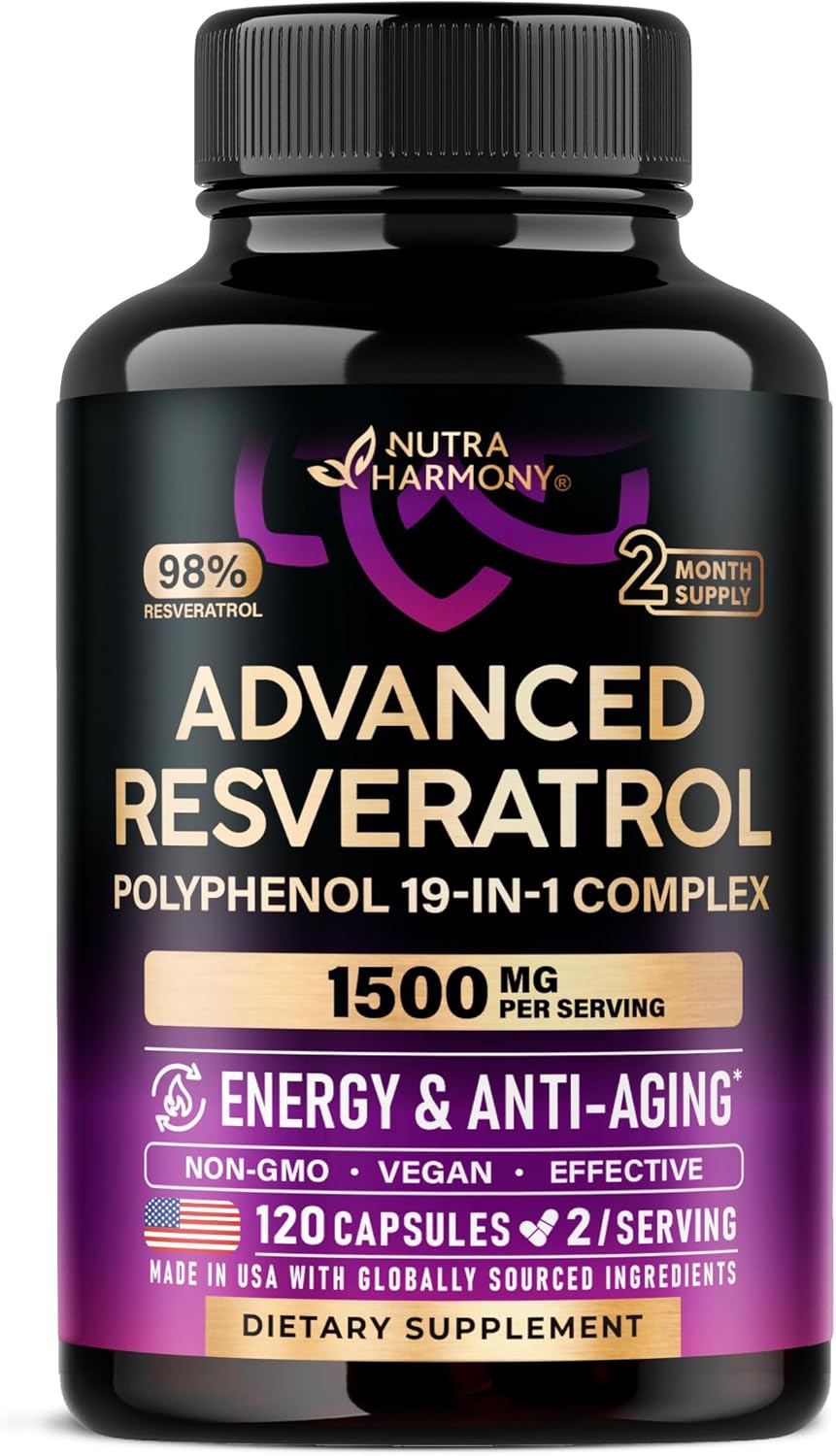 Resveratrol Supplement - 19-in-1 Organic Polyphenol Complex - Noni Extract | Berberine | Quercetin | Apple Cider Vinegar | Acai - Made in USA - Antioxidant & Heart Health Support - 120 Capsules