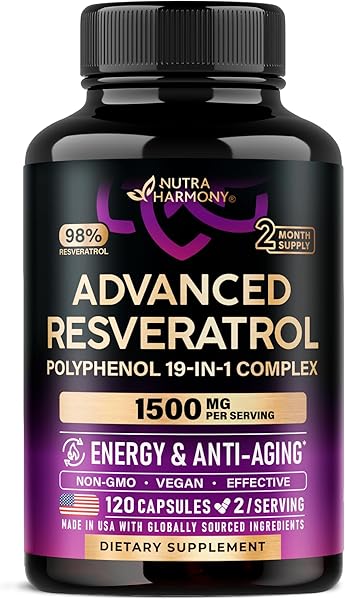 Resveratrol Supplement - 19-in-1 Organic Polyphenol Complex - Noni Extract | Berberine | Quercetin | Apple Cider Vinegar | Acai - Made in USA - Antioxidant & Heart Health Support - 120 Capsules