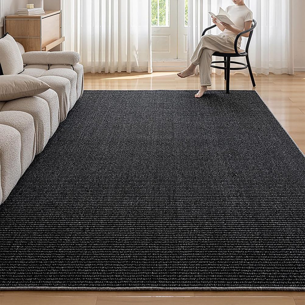 Tapis antidérapant noir effet jute pour sol glissant de salon