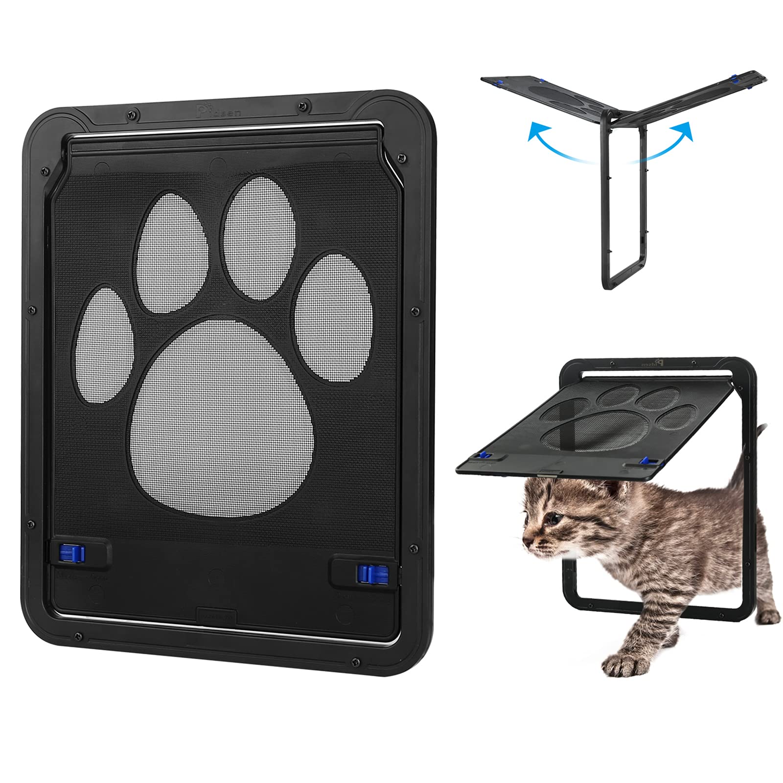 Katzenklappe Fliegengitter mit Magnet, Haustierklappe Fliegengitter Automatisch Verschluss, Hundeklappe für Fliegengitter Balkontür Abschließbar Atmungsaktiv für Katzen Hunde, 29x24 cm