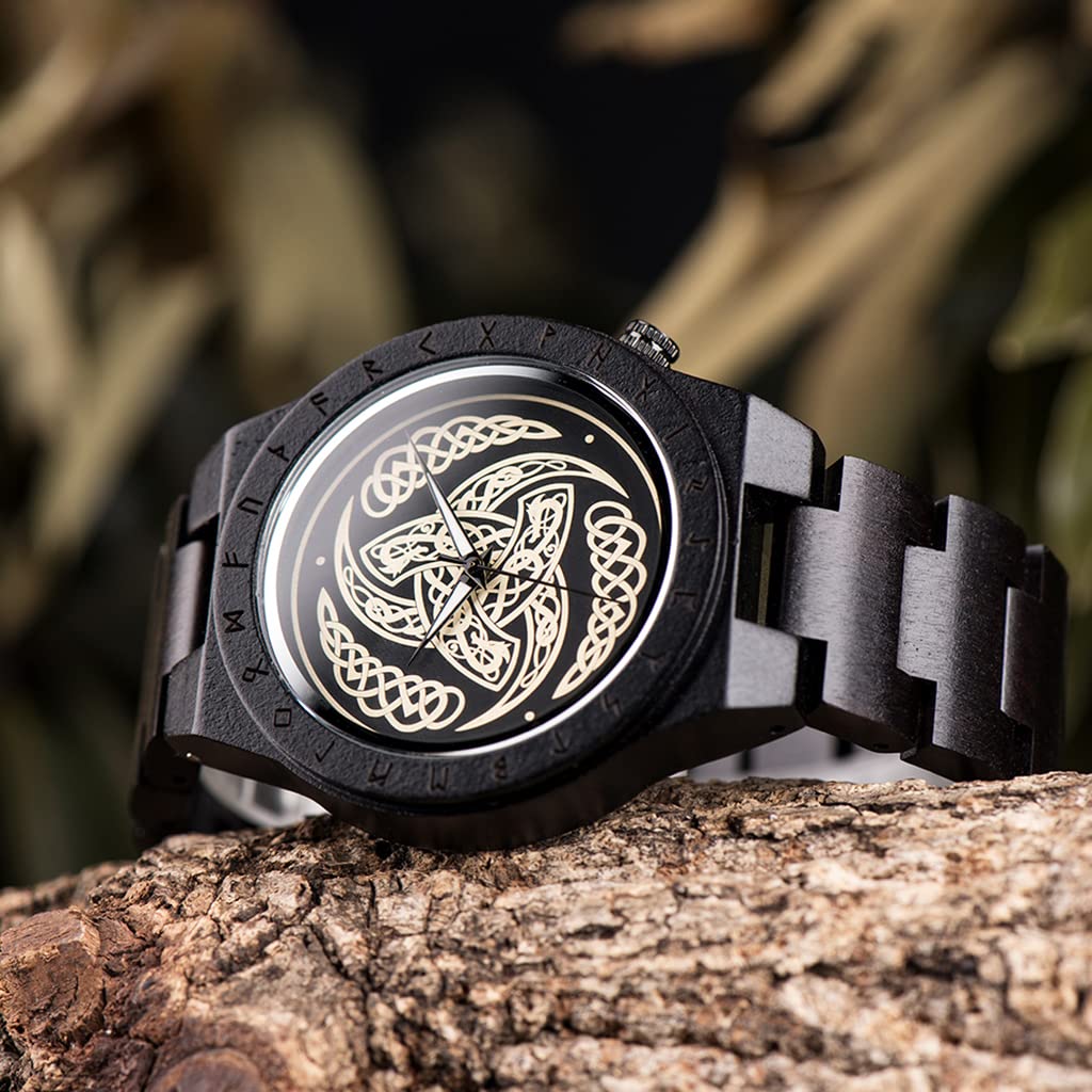 ODINO Corvo Orologio in Legno Vichingo Fatto a Mano, Gioielli Vichinghi, con Braccialetto Uroboro, Mitologia Norrena, Regalo di Orologi da Uomo (Size : Bracelet21CM