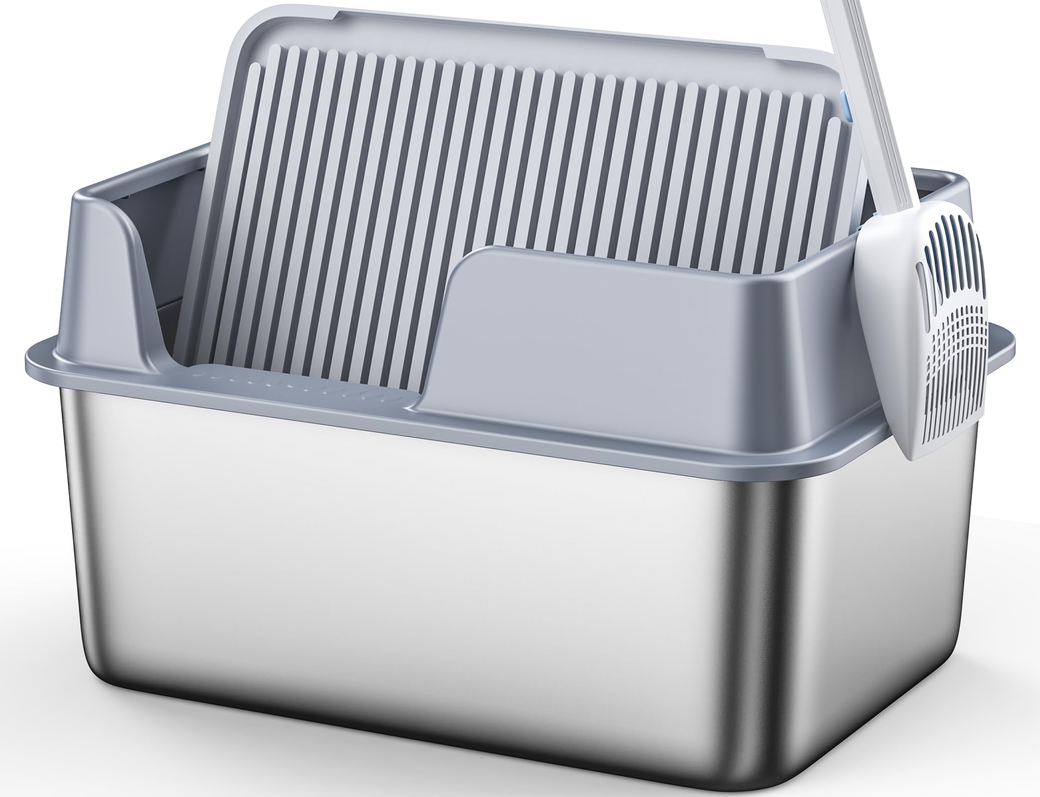 Enclosed Stainless Steel Cat Litter Box with Lid, Upgraded