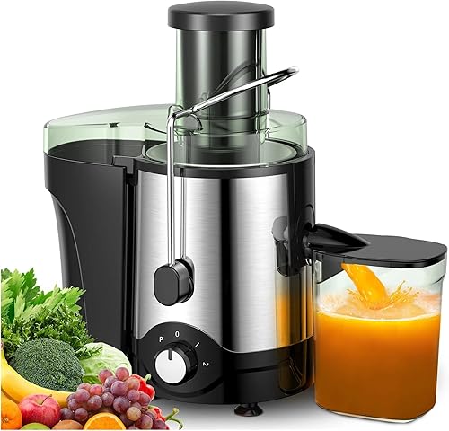VAVSEA - Exprimidor centrífugo de 600 W, extractor de jugo antigoteo con canal de alimentación de 3 pulgadas para frutas y verduras enteras, sin BPA
