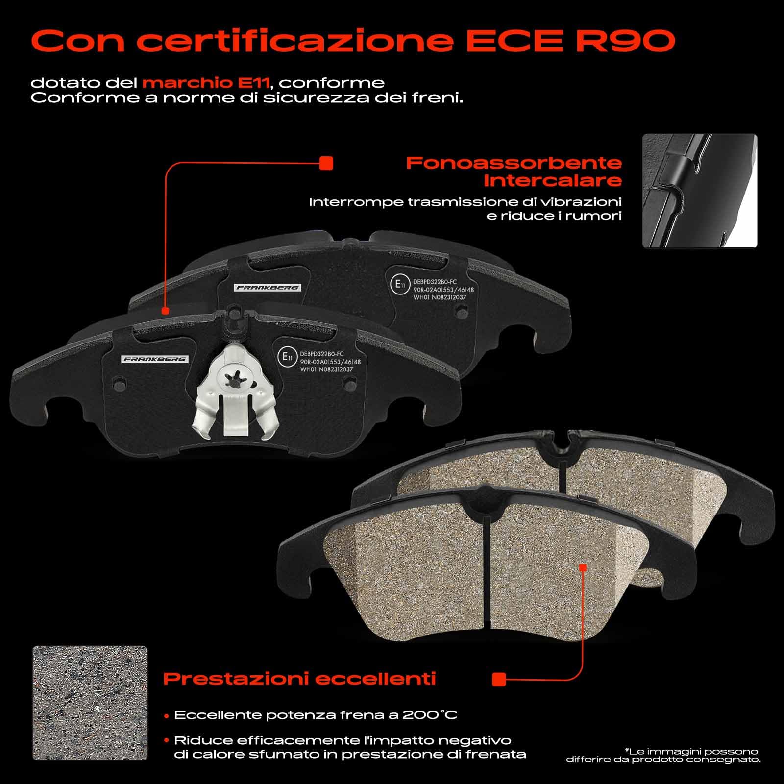 Frankberg Set di pastiglie dei freni incl. 4x Pastiglie dei Freni Anteriore Compatibile con A6 Avant 4G5 4GD A6 Allroad 4GH 4GJ Q5 8RB A6 4G2 4GC A7 Sportback Replace# 4G0698151, 8K0698151C