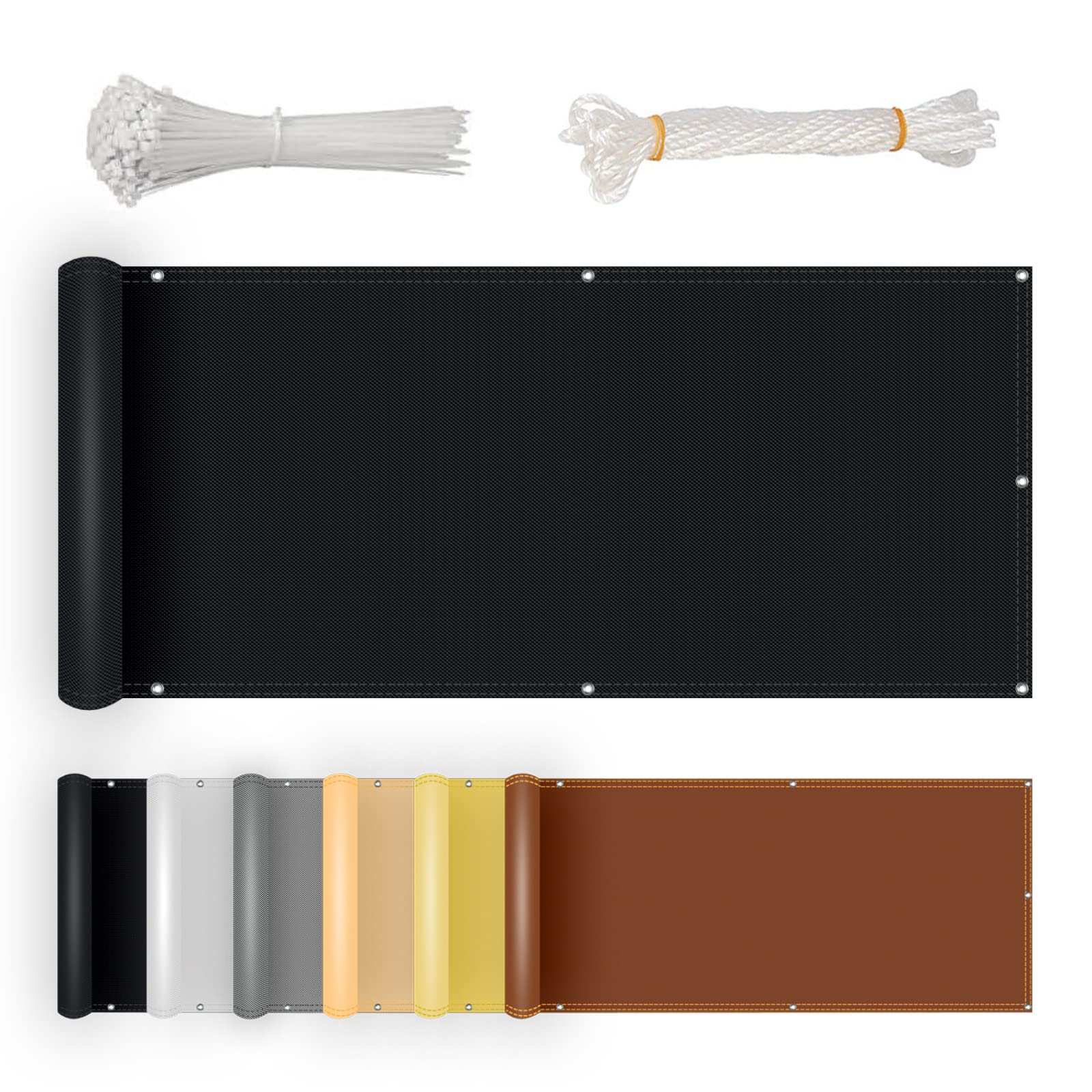 Bâche extérieure imperméable et résistante aux UV avec œillets en toile noire 160g/m²