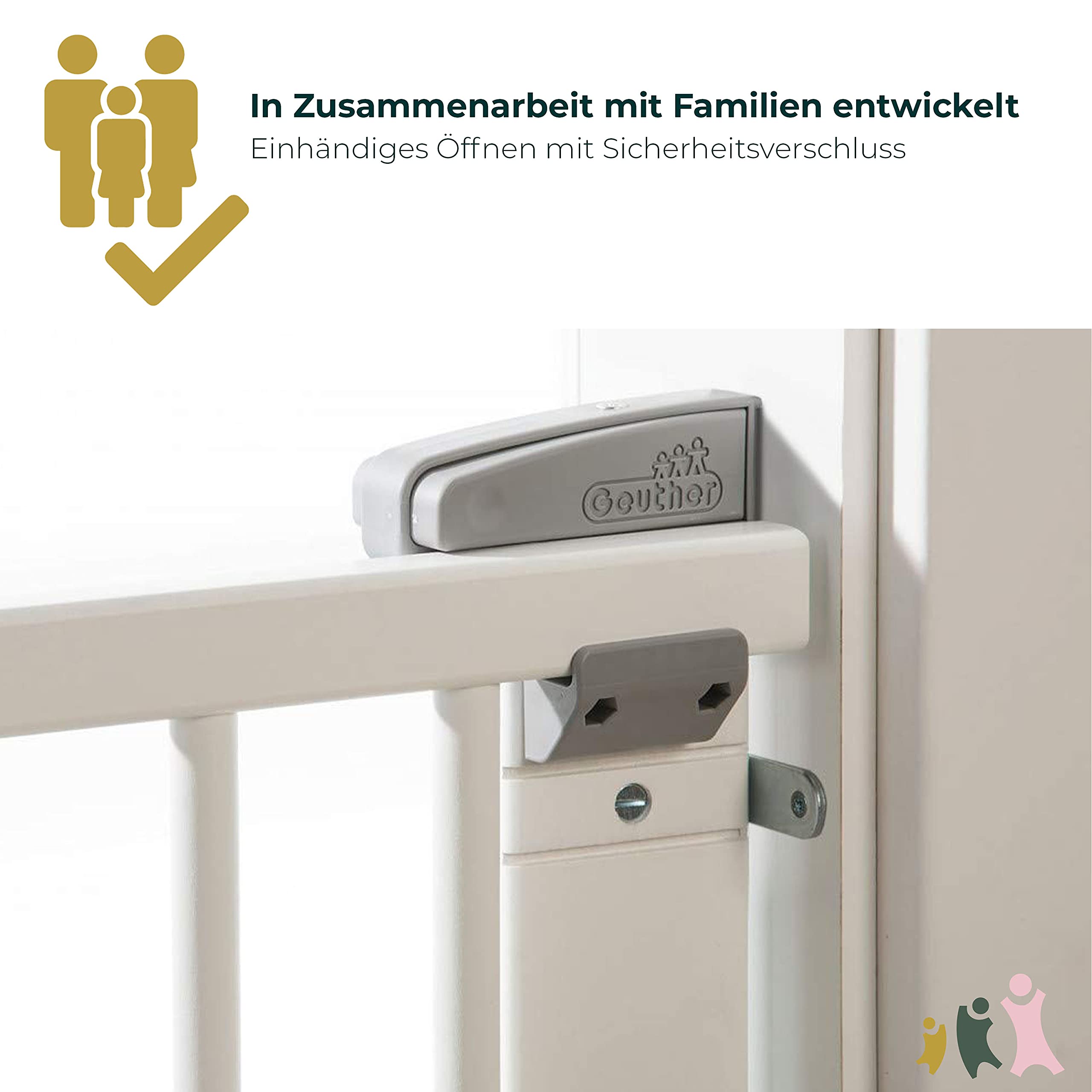 Geuther 2734 Barrière de sécurité pivotante Protection escalier Adaptation: 86 cm - 133 cm Barrière de porte à percer Barrière haute pour bébé réglable fermeture de sécurité Blanc