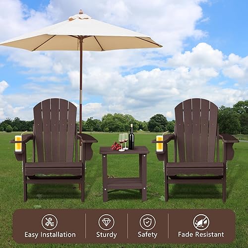 Miniatura 3 de Sillas plegables Adirondack, Silla Adirondack de plástico HDPE con mesa lateral, resistente a la intemperie, sin decoloración, para patio, hoguera,