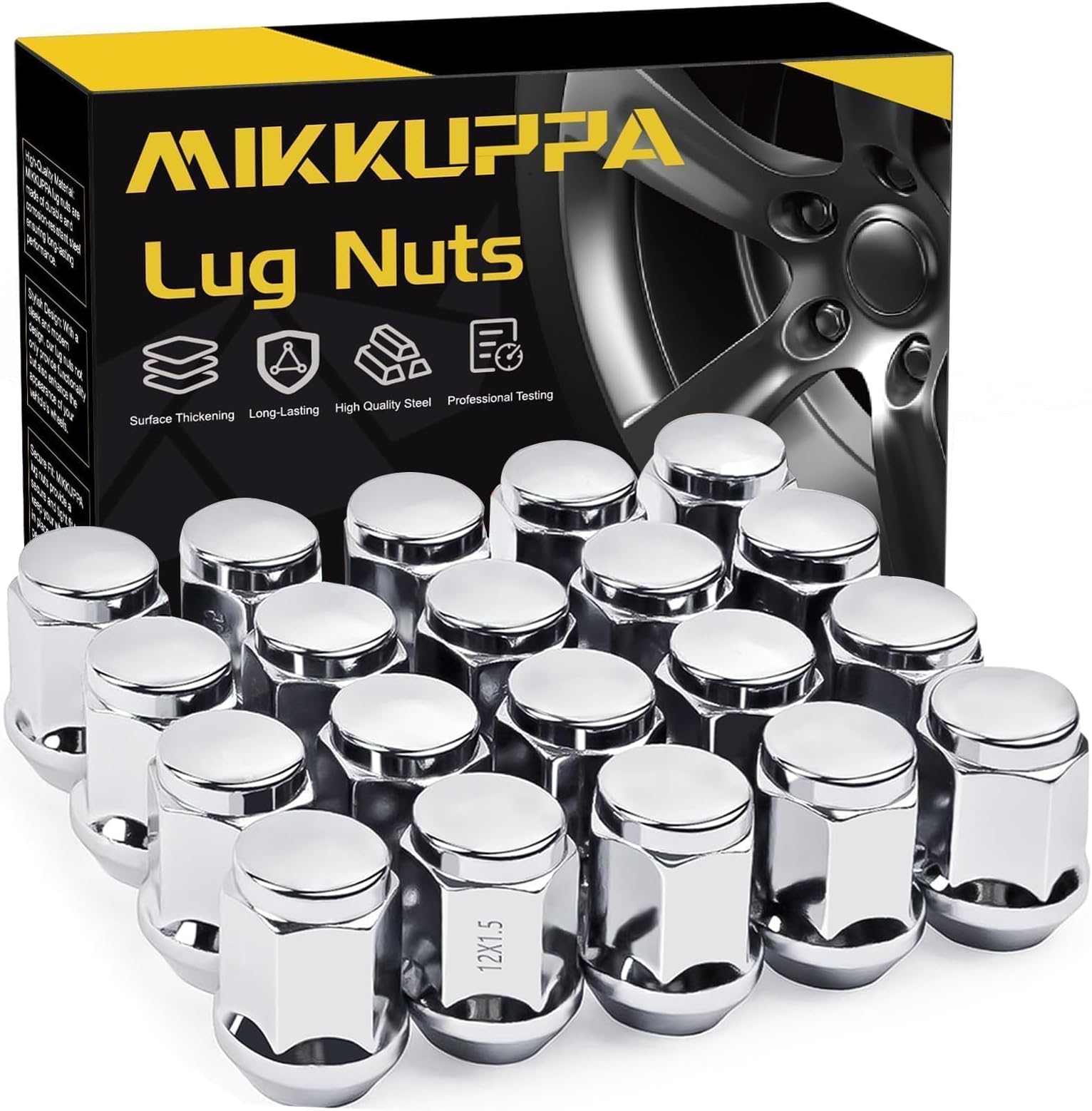 MIKKUPPA M12x1.5 Lug Nuts - Replacement for Ford Fusion Focus Escape, Honda Accord Civic CRV, Chevy Cruze Malibu, Dodge Journey, Jeep Compass Patriot Aftermarket Wheel, 20pcs Chrome Closed End Nuts