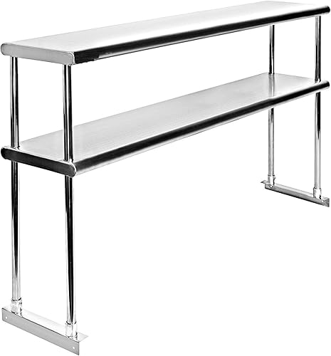 Miniatura 4 de KPS Mesa comercial de preparación de trabajo de acero inoxidable de 18 x 24 y estante doble de 12 x 24 pulgadas con ruedas giratorias