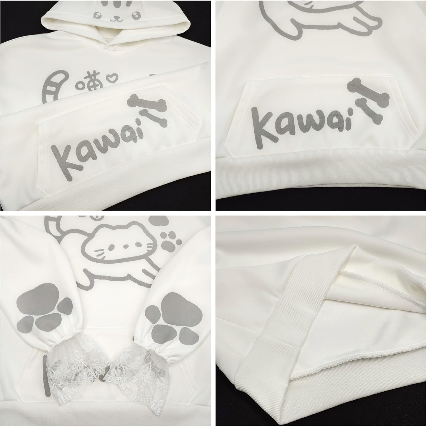 Kawaii Hoodie with Cat Ears Teens Japanese Cute Anime Cartoon Graphic Hooded Sweatshirt Fleece Pullover Tops - Image 4