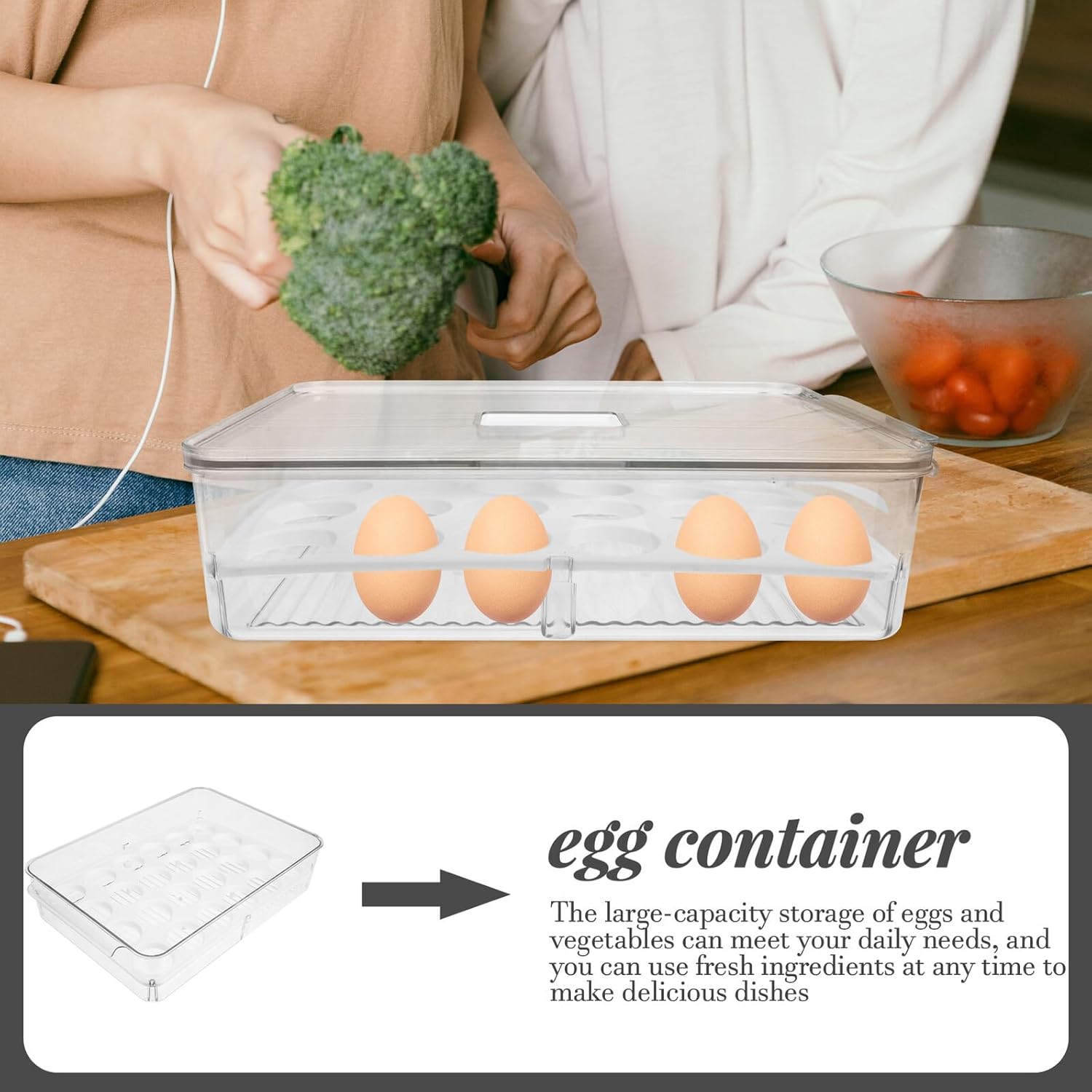 Refrigerator Egg Container and Vegetable Storage Box, Large Capacity Pet Food Preservation Box, Stackable Fridge Organizer for Kitchen and Fruit Storage