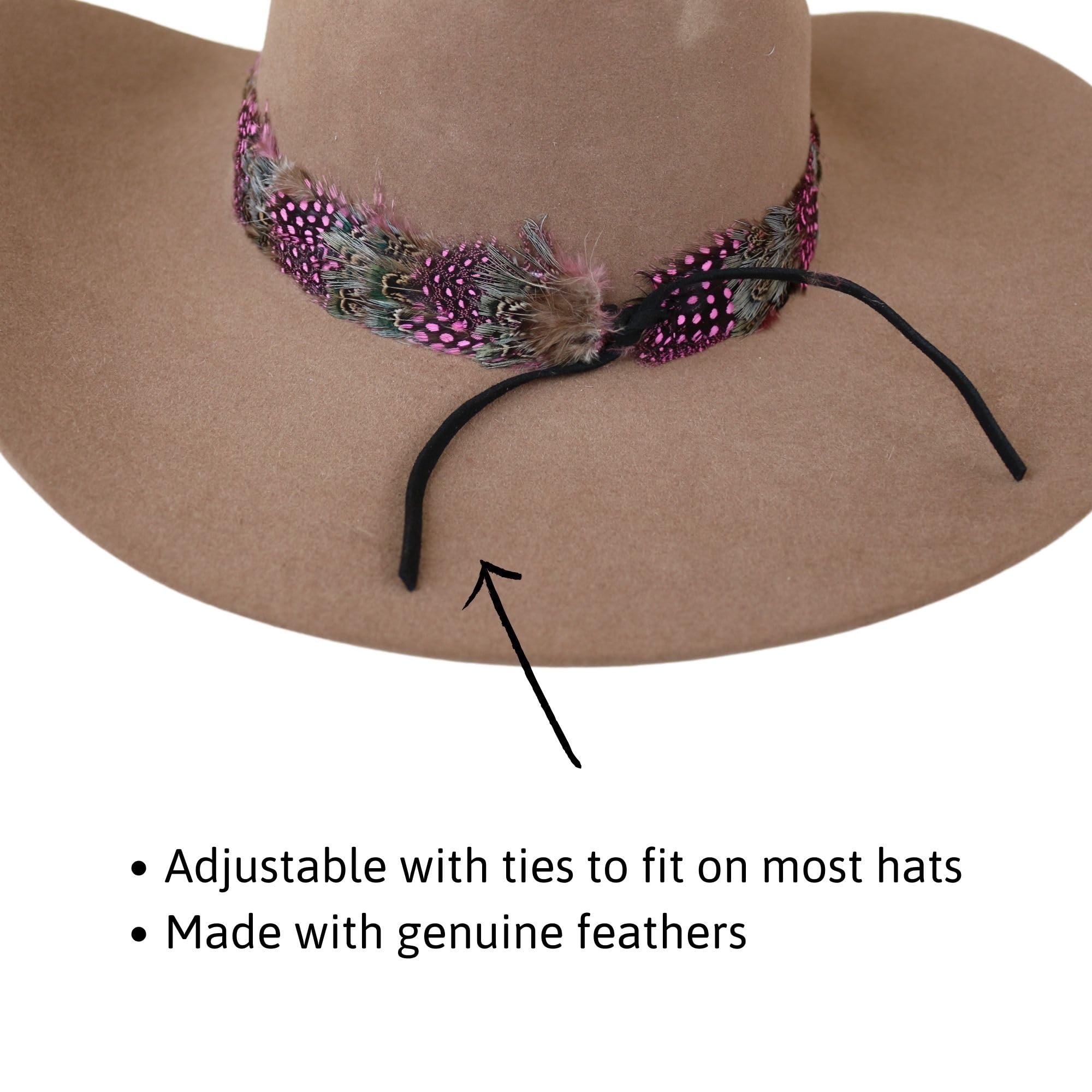 Fancy Pink Western Feather Cowboy Hat Band for Men Women Natural Guinea Feather