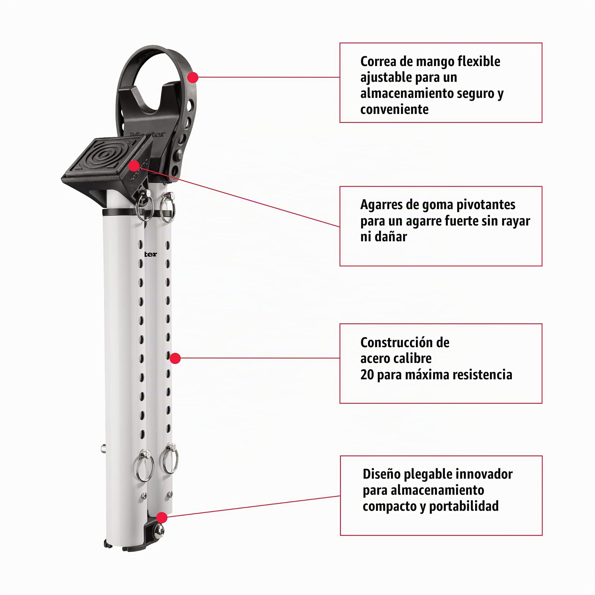 Master Lock Tope de puerta compacto, barra de seguridad plegable, ajustable para puertas batientes y correderas, color blanco