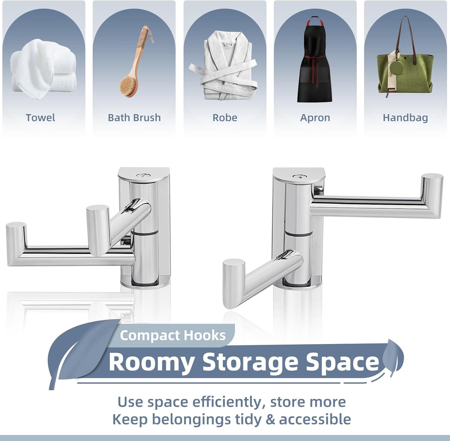 Aomasi Polished Chrome Swivel Towel Hooks 2 Pack, 304 Stainless Steel Wall Mounted Foldable Double Coat Hooks, Max 11lbs Heavy Duty Bathroom Hand Towel Holders