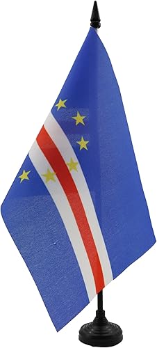 Miniatura 262 de Bandera de mesa Sierra Leona de 5 x 8 pulgadas, bandera de escritorio de Sierra Leona, 8.3 x 5.5 in, barra y base de plástico negro AZ FLAG