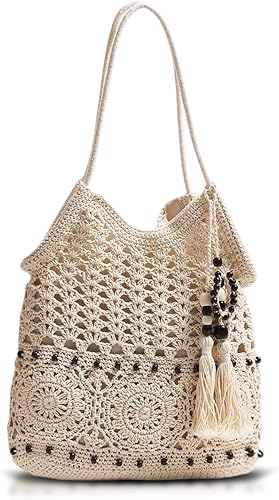 QTKJ Tote Bag for Women, Straw Beach Bag, Large-Capacity Sho
