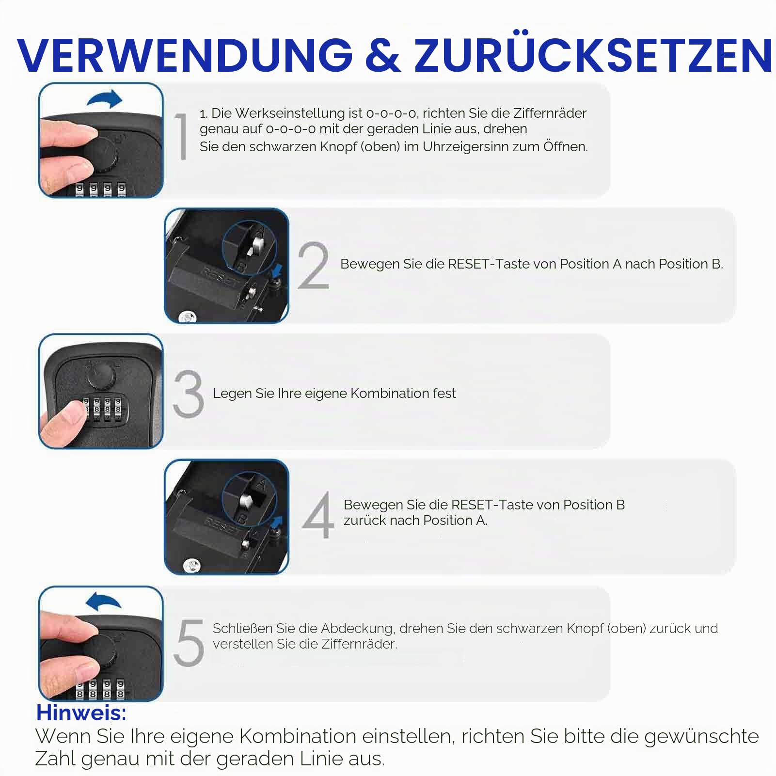 Schlüsselschlossbox, wasserdicht, 4-stellige Zahlenkombination, Wandhalterung, zurücksetzbarer Schlüsselversteck, verbesserte große Kapazität, Passwortbox für Hausschlüssel, Autoschlüssel, Ausweise