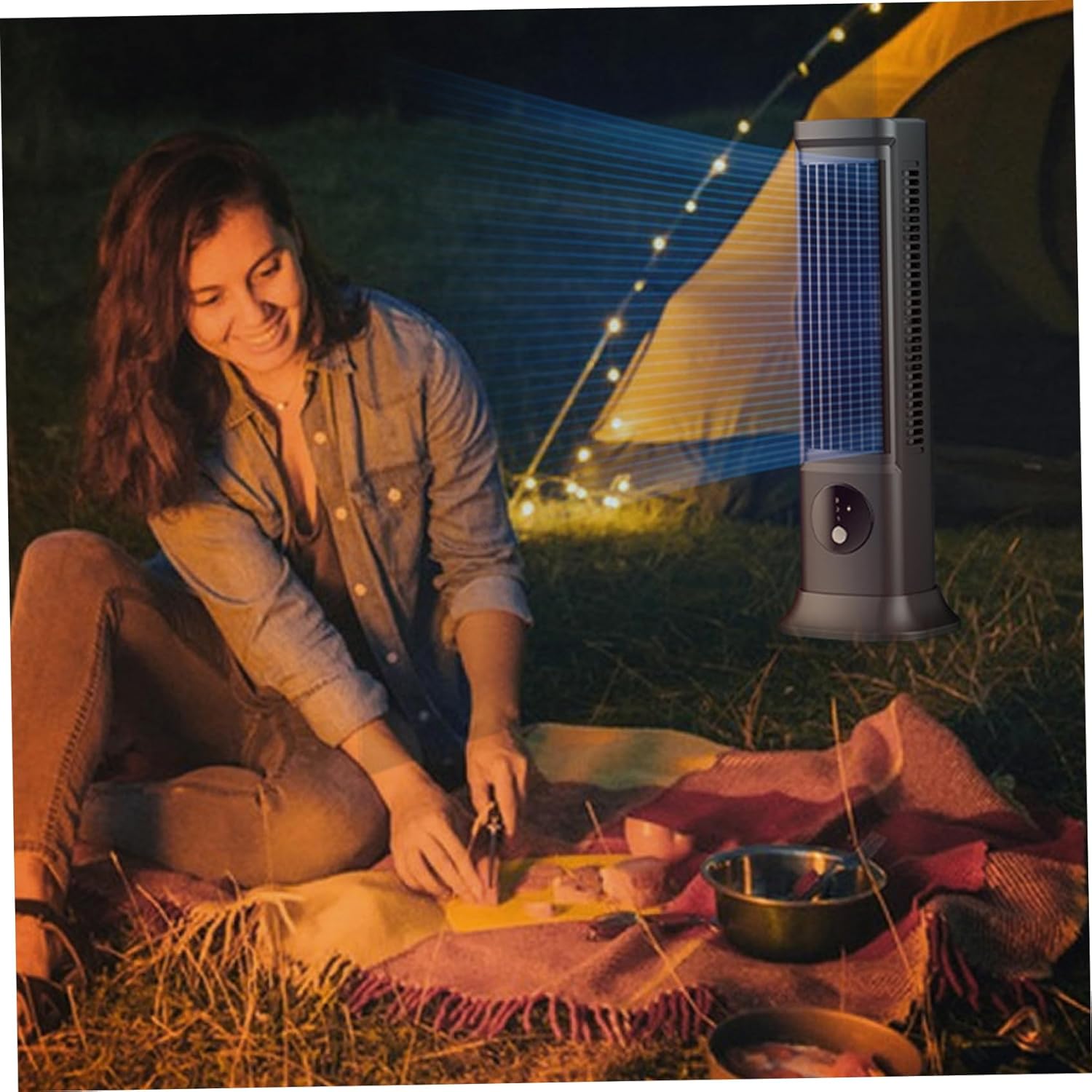 Tower Fan 3 Speeds 10.6" Bladeless Tower Fan Portable Low-Noise, Wide-Angle Oscillating USB Rechargeable Desk Standing Table for Bedroom Living Room Office Outdoor, Household Fans