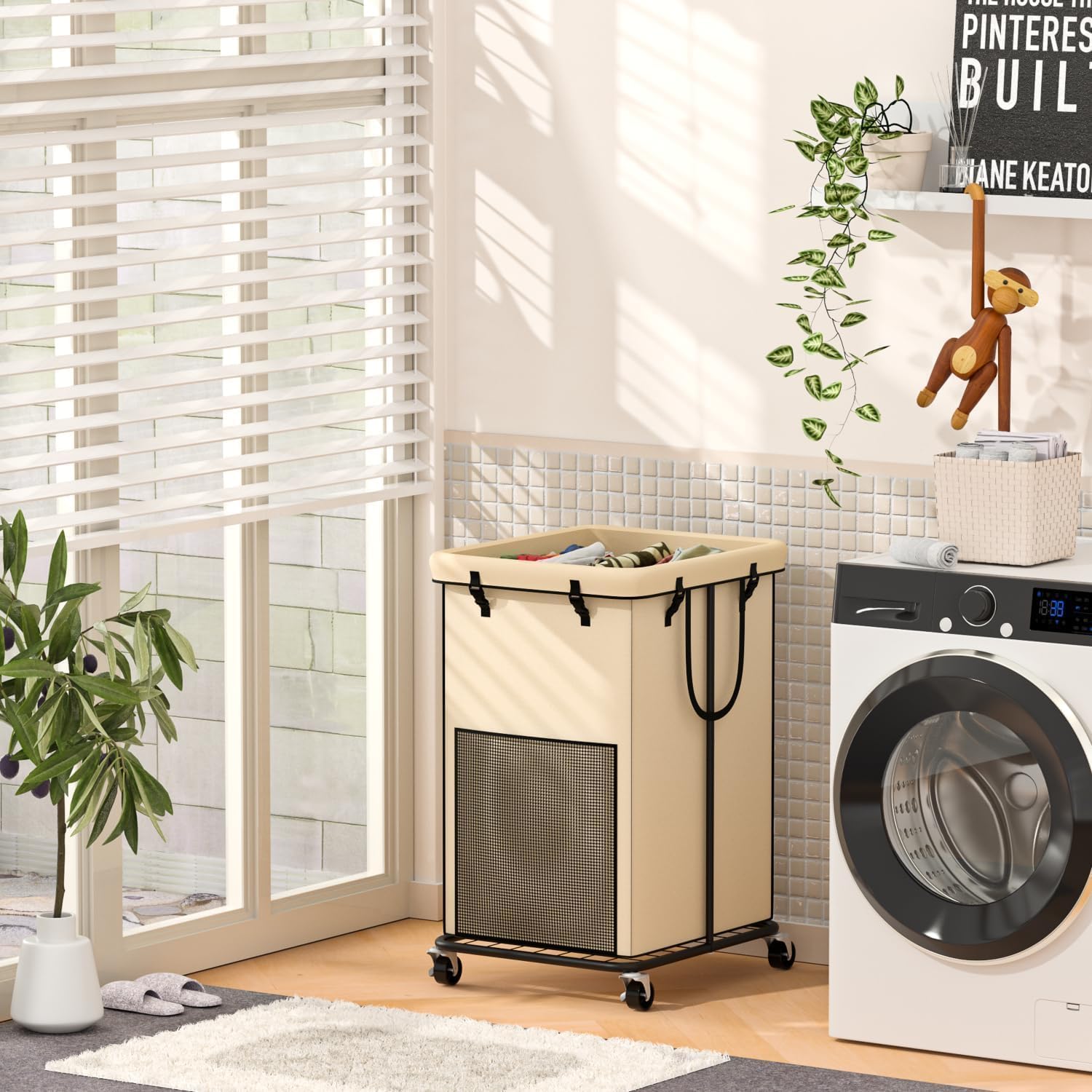 YKDIRECT 150L Large Laundry Hampers, Oxford Fabric Laundry Hampers Clothes Hampers, Metal Frame and Removable Bag Design with Wheels, Suitable for Bedroom, Bathroom, Dorm Room, Laundry Room (White)