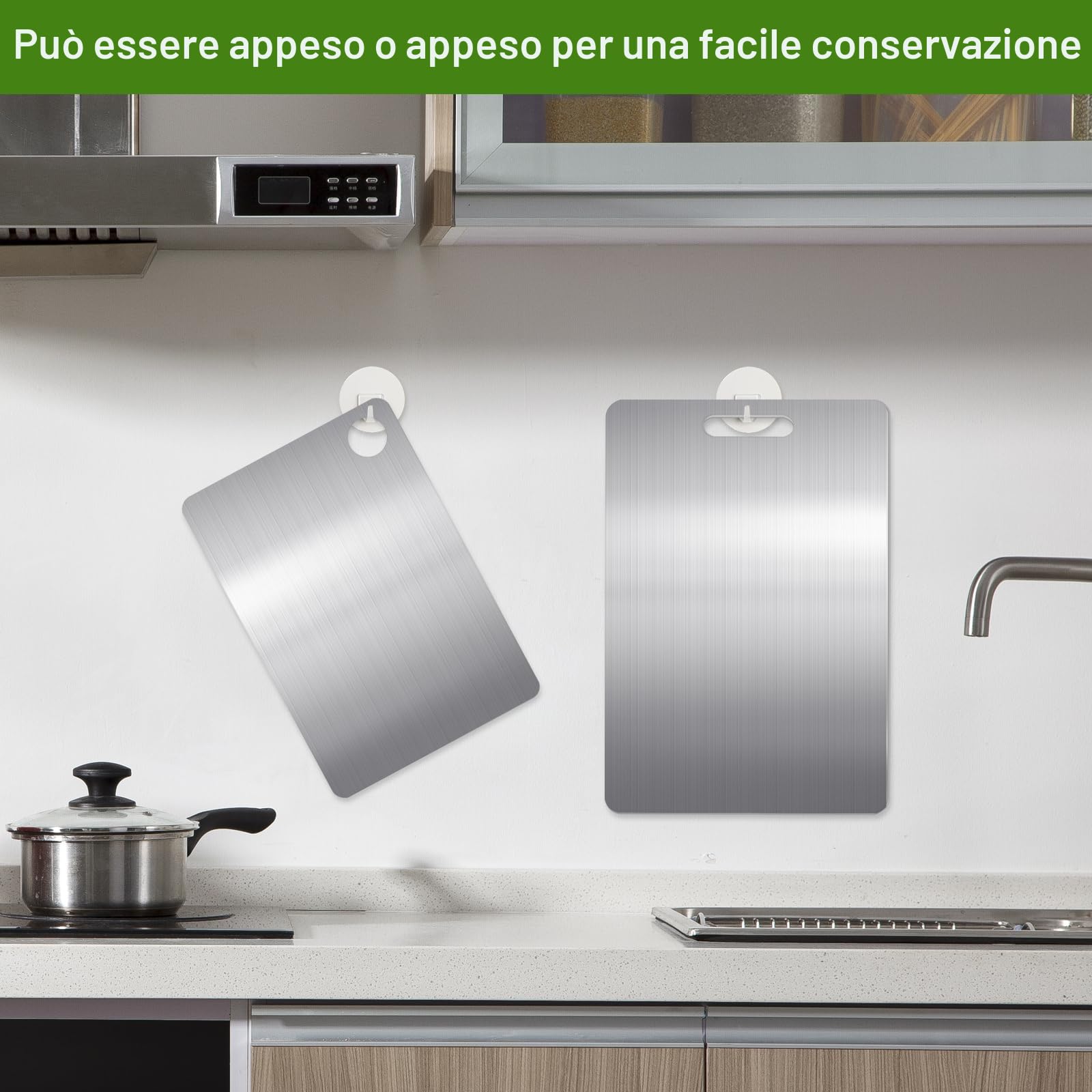 2 Pezzi Tagliere Acciaio Inox, Tagliere in Acciaio Inossidabile 304, titanium cutting board Multifunzione, tagliere Cucina per Uso per Carne, Frutta, Verdura(30 * 40cm+30 * 20cm)