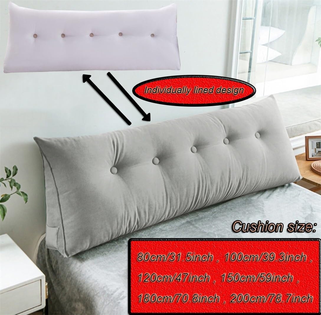 Triangular Headboard Pillow, Bed/sofa Wedge Reading Pillow, Large Bedrest Throw Pillows/Bedside Cushion, Large Backrest Wedge Pillow With Side Pocket And Removable Cover ( Color : Dark blue , Size : 1