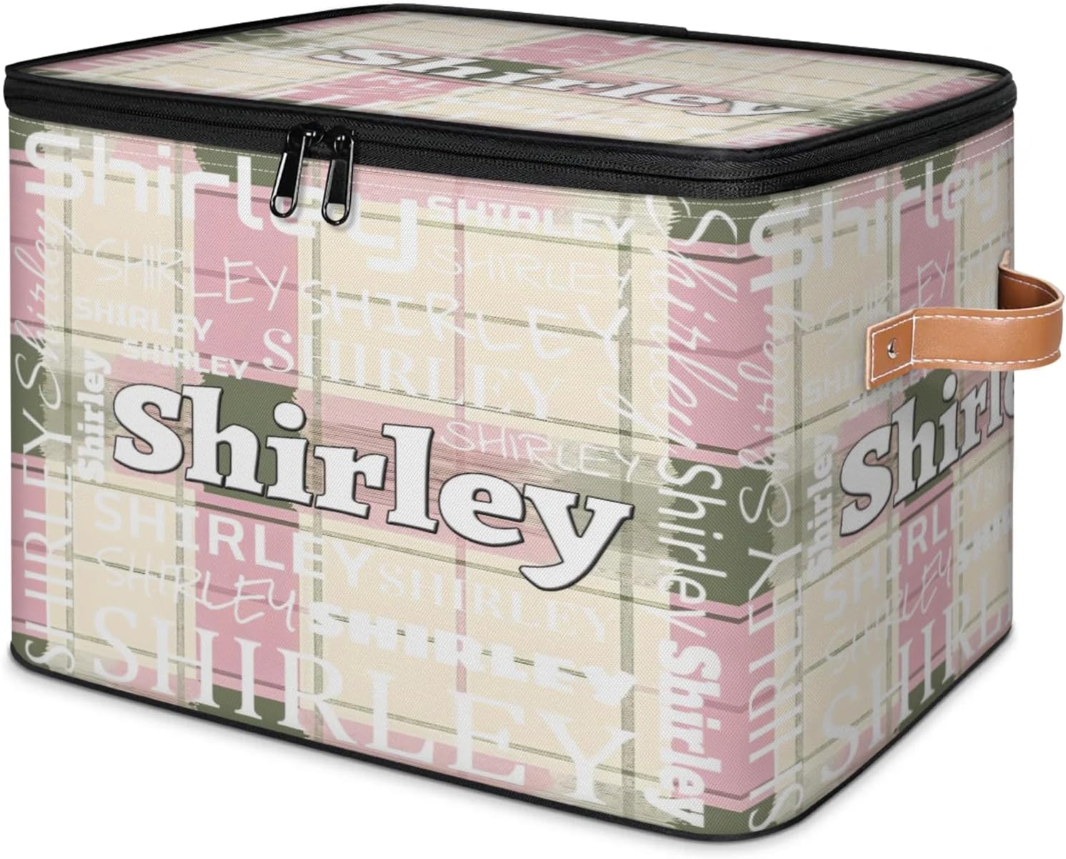 Custom Lidded Storage Bins, Personalized Name Fabric Storages Baskets Storage Boxes, Customized Fabric Closet Shelf Organizer Container with Handles, Buffalo Retro Checkered Pinks