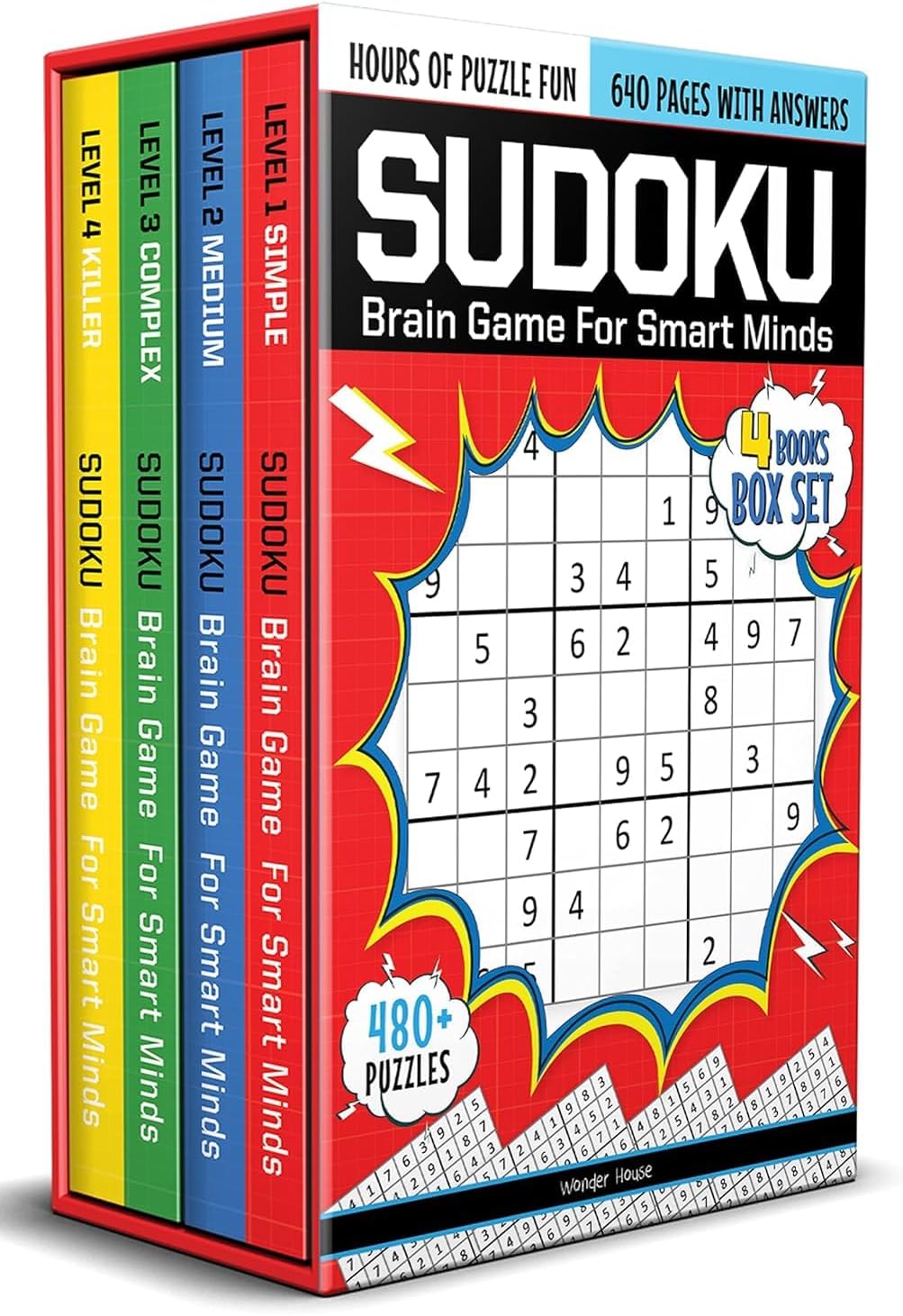 Sudoku - Brain Games For Smart Minds Box Set of 4 Books : Brain Booster Puzzles for Kids, 480 + Fun Games. Combo of Easy, Hard, Killer, Complex Levels.