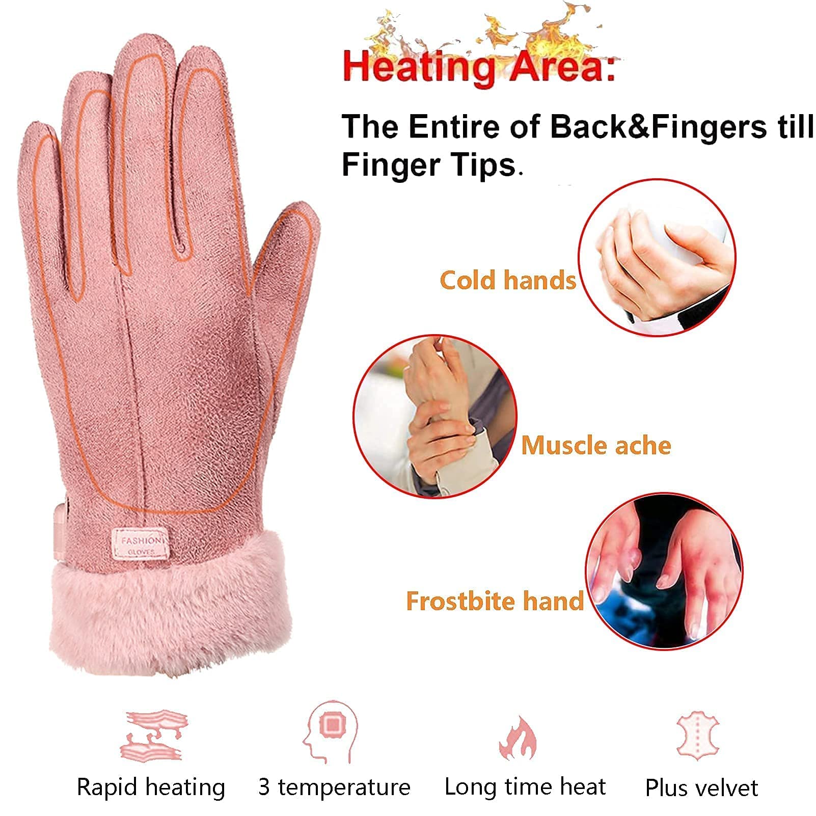 Guantes térmicos Recargables USB, Guantes de esquí eléctricos con 3 Niveles de Calentamiento Guantes de Pantalla táctil para Mujer Guantes térmicos de Invierno Calentadores de Mano