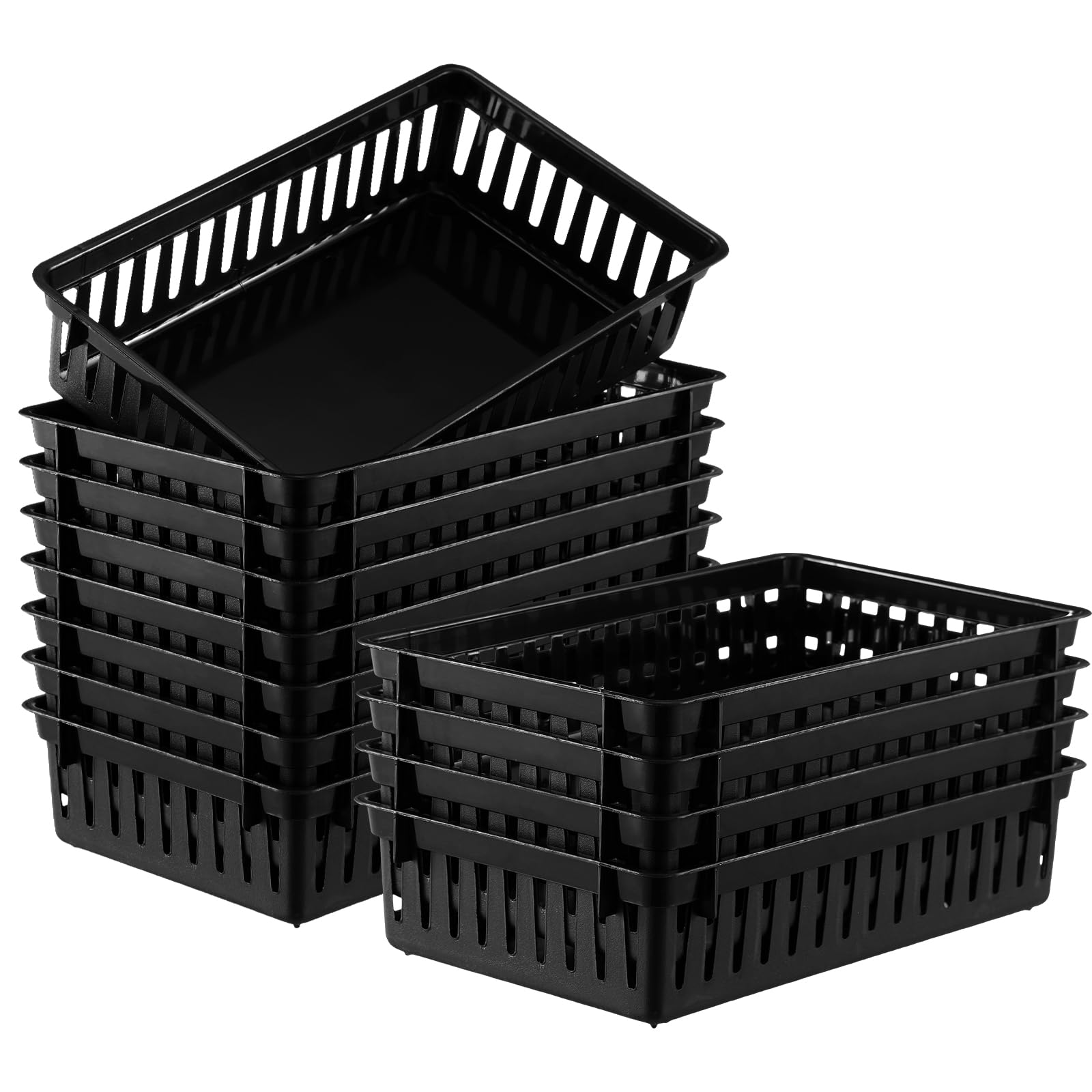 Wenqik Set of 12 Small Plastic Baskets for Organizing 10.24 x 6.5 x 2.36 Inch Pharmacy Baskets Rectangular Trays Plastic Organizer for Office Pharmacy