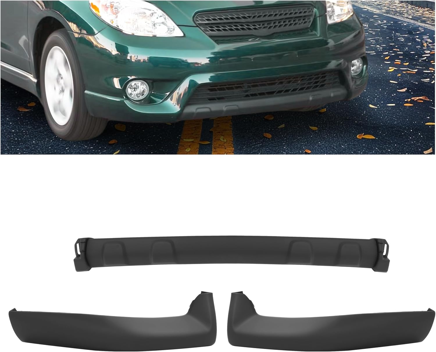 Front Bumper Valance Compatible with 2003-2004 Toyota Matrix(submodel:XR,XRS) Replace for 7685202900 7685102900 7608202900 Lower Bumper Panel Cover Air Dam Deflector Plastic(PP) Set of 3