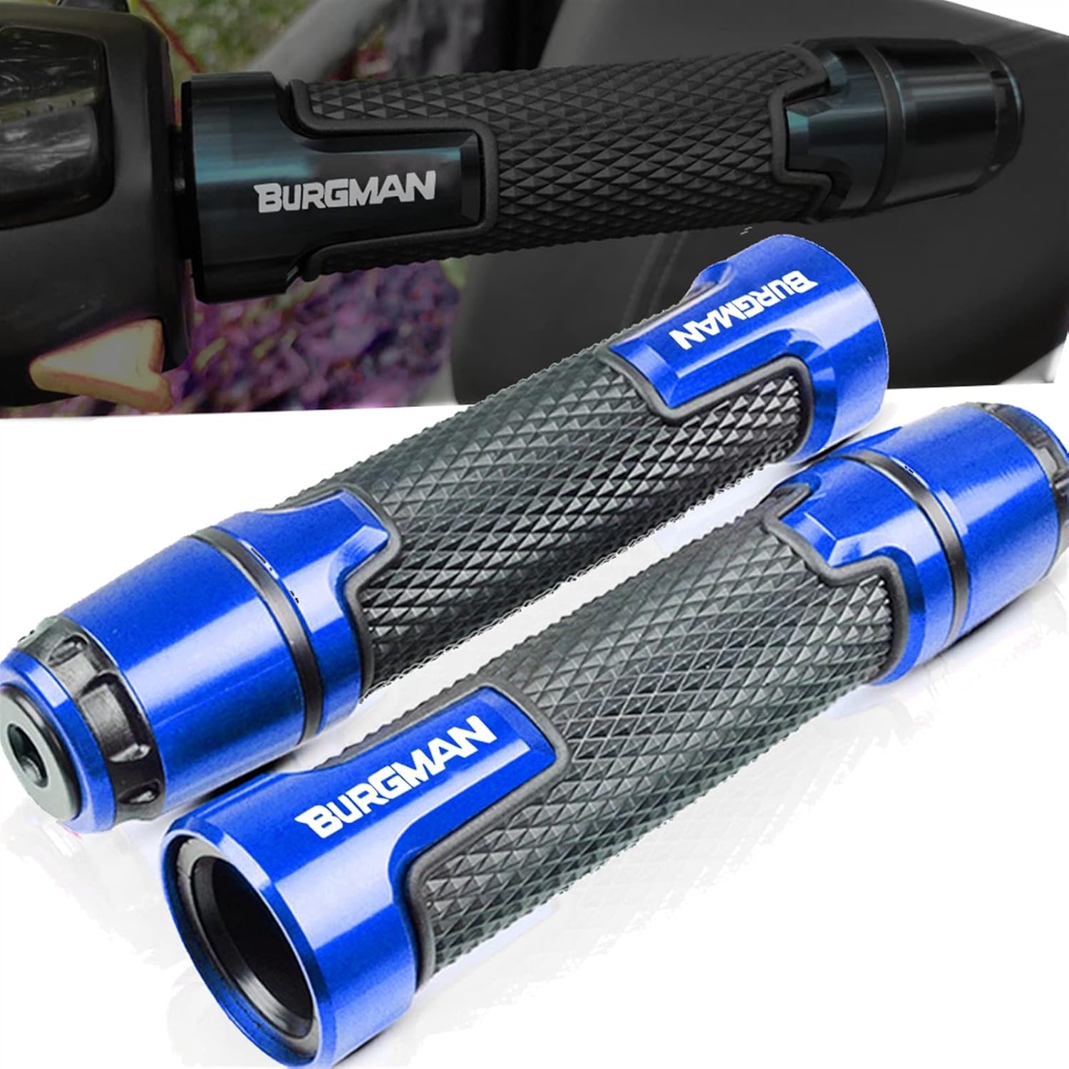 for Suzuki Burgman 200/250/400/650 ABS 400S Exec 650 2003-2019 Motorcycle Handlebar Grips 7/8" 22mm Anti Skid Rubber Grips Caps Plugs Handle Bar Ends Grips (Color : Green)