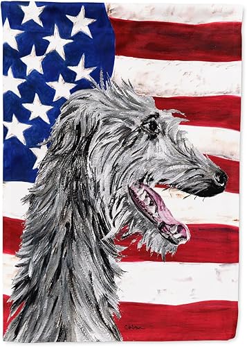 Miniatura 186 de Caroline's Treasures SS4017GF Bandera de Estados Unidos con Bulldog Inglés para jardín, bandera decorativa para patio exterior, patio, parterres,