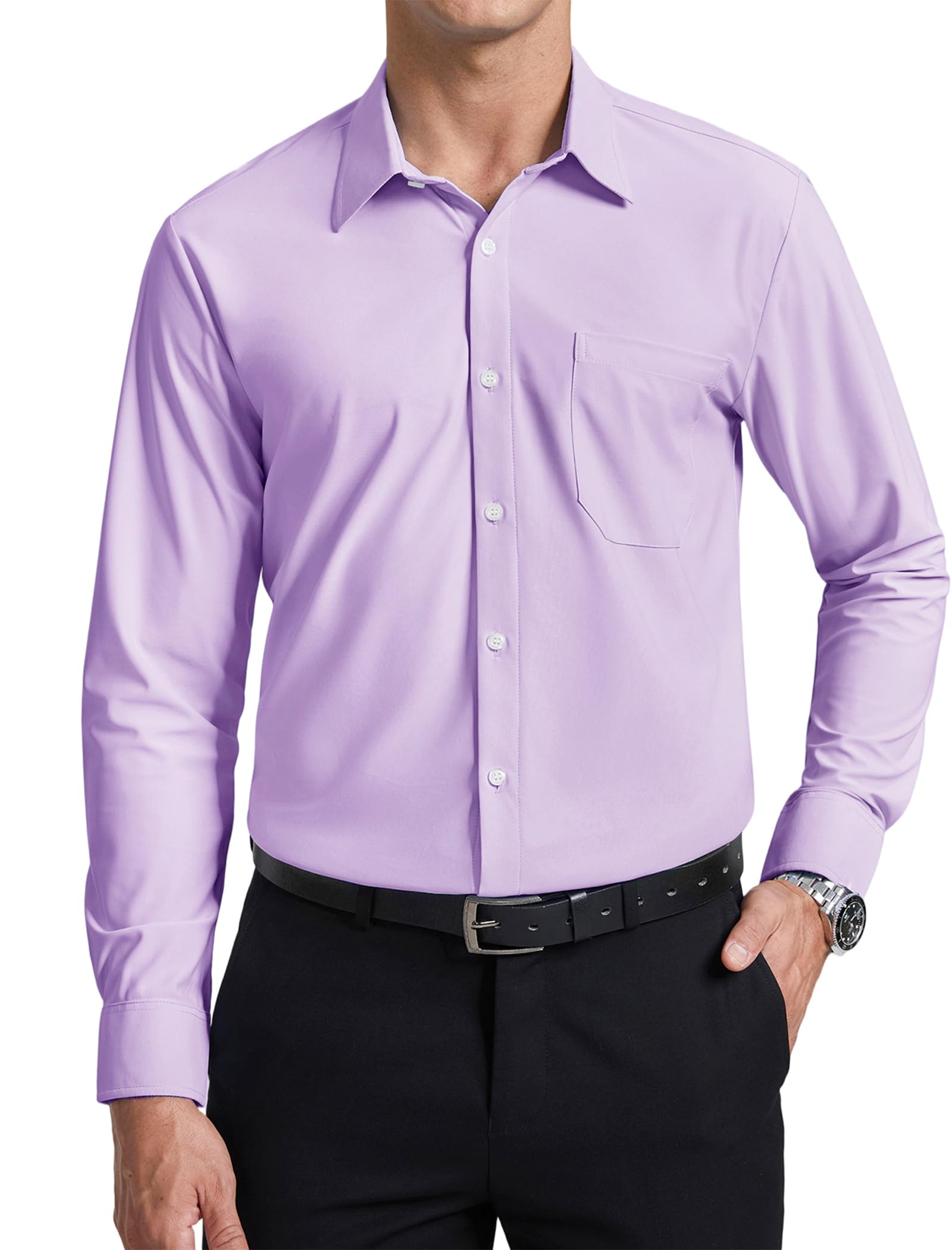 Enlision Camisa De Vestir para Hombre Manga Larga Stretch Sin Plancha Cuello con Botones Sin Arrugas Ajuste Regular Camisas Formales De Negocios con Bolsillo