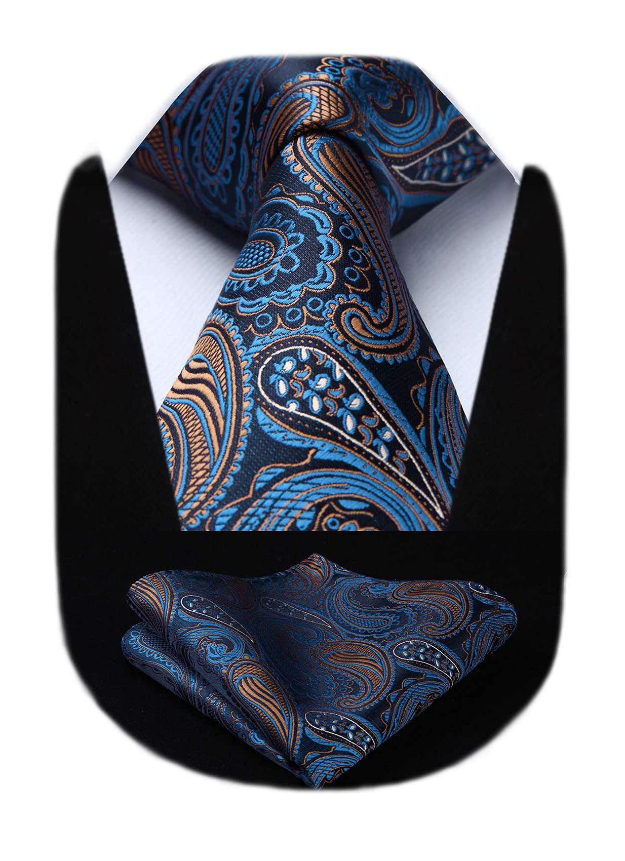 HISDERN Ties for Men Paisley Floral Tie Handkerchief Classic Woven Business Formal Necktie and Pocket Square Set Wedding